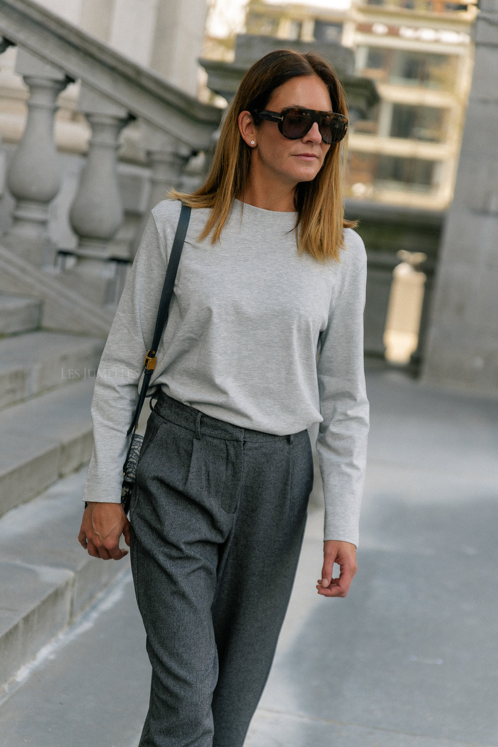 SLFEssential LS boxy T-shirt lichtgrijs gemêleerd