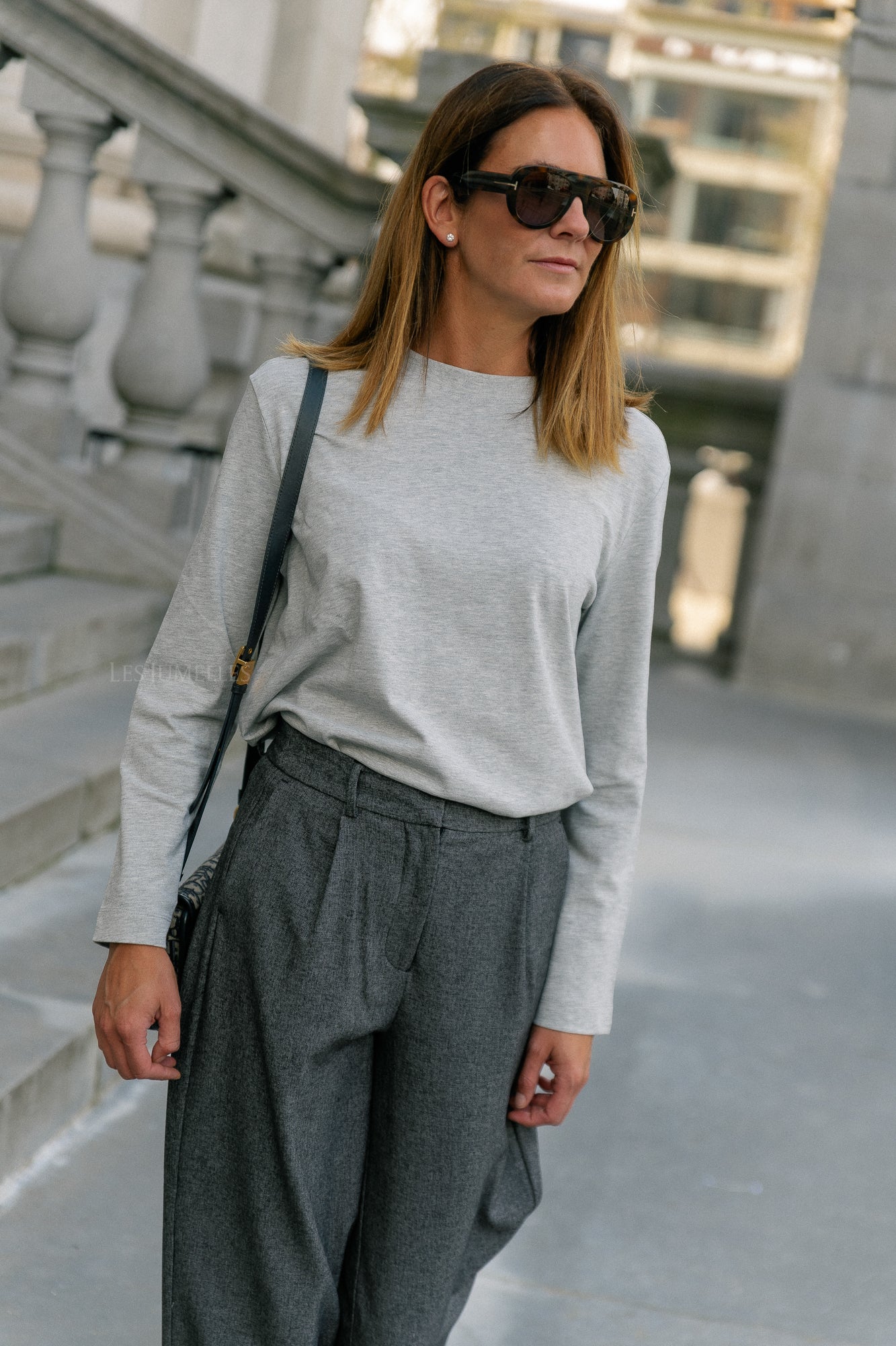 SLFEssential LS boxy T-shirt lichtgrijs gemêleerd