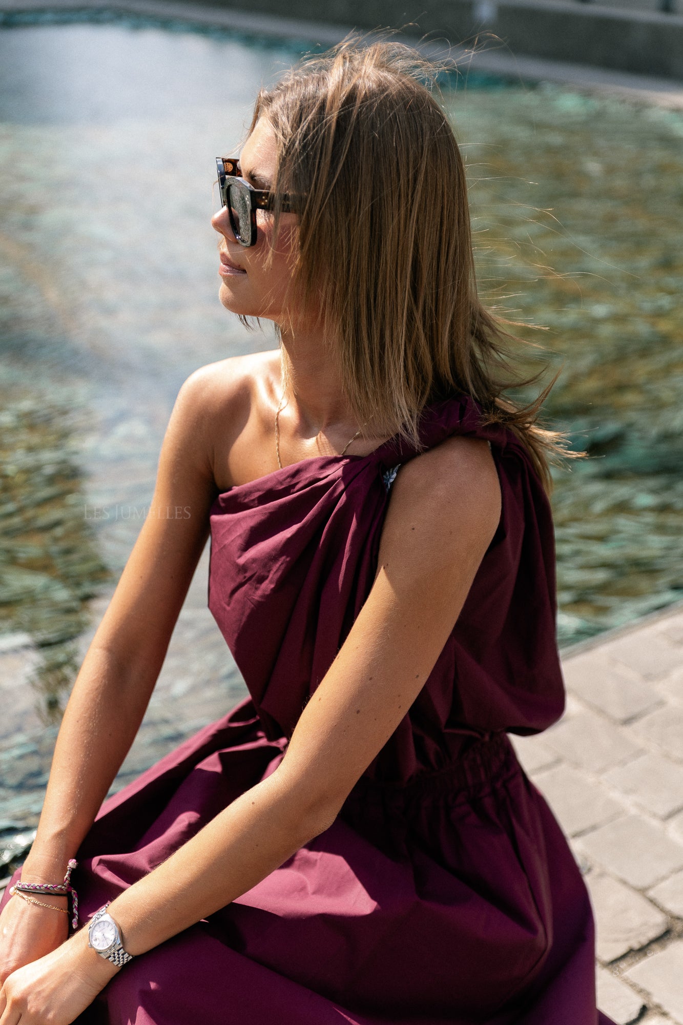 Fran one shoulder top bordeaux