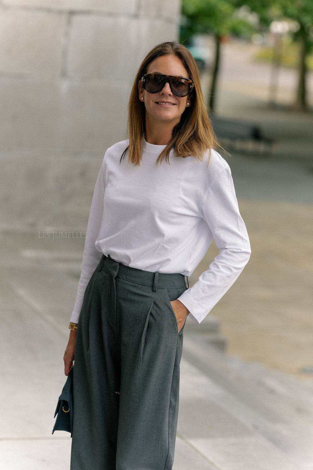Slfessential ls boxy tee noos helder wit