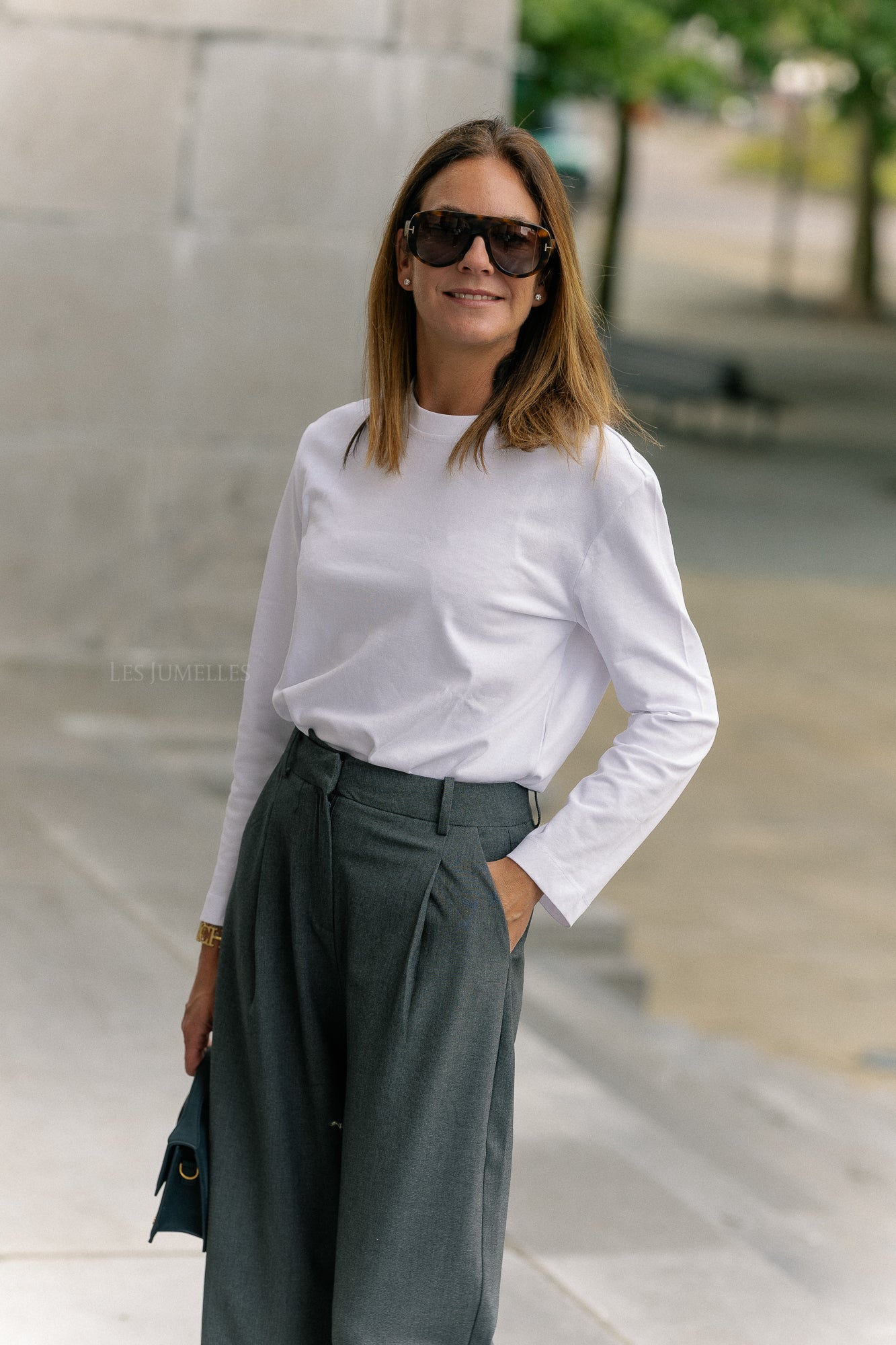 Slfessential ls boxy tee noos helder wit