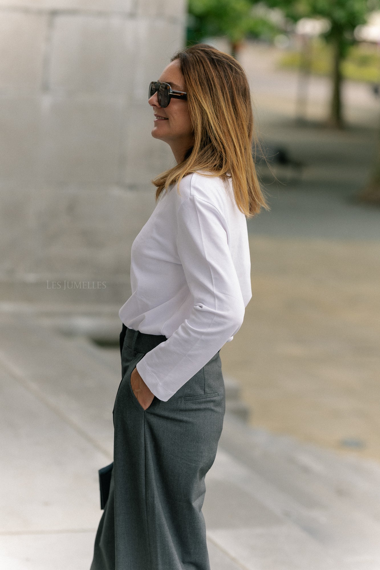 Slfessential ls boxy tee noos helder wit