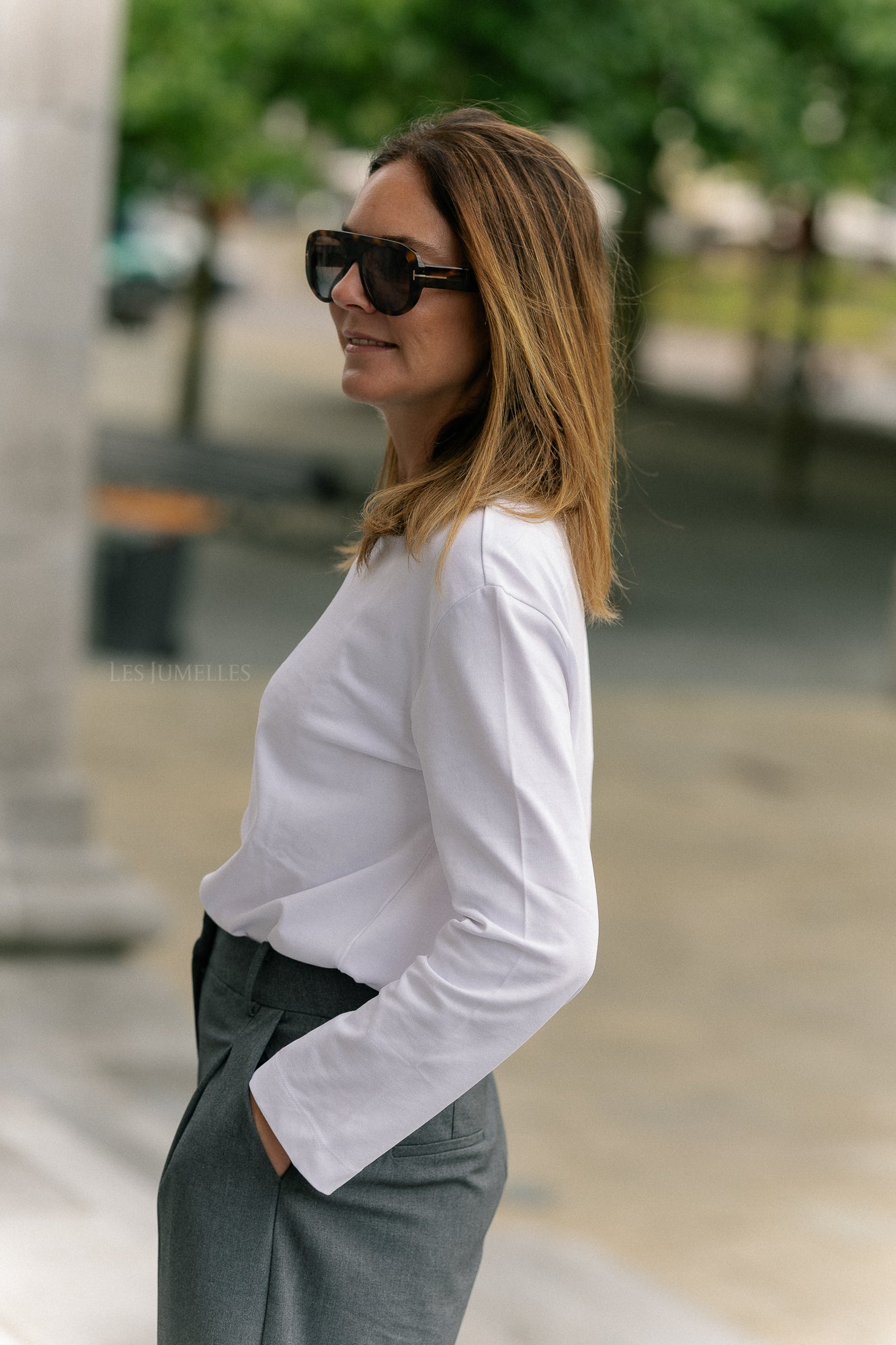 Slfessential ls boxy tee noos helder wit