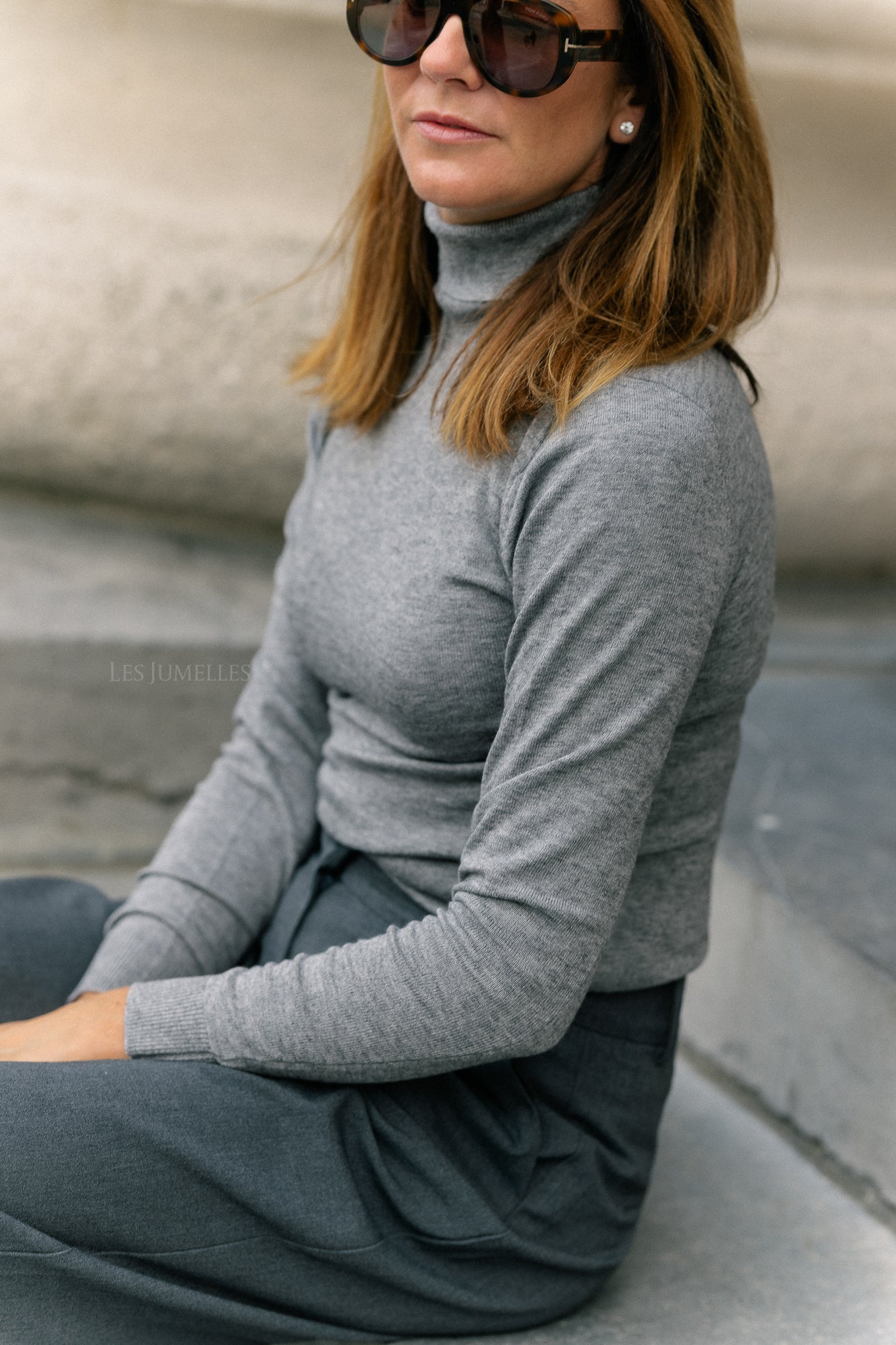 OBJThess LS rollneck knit pullover medium grey melange