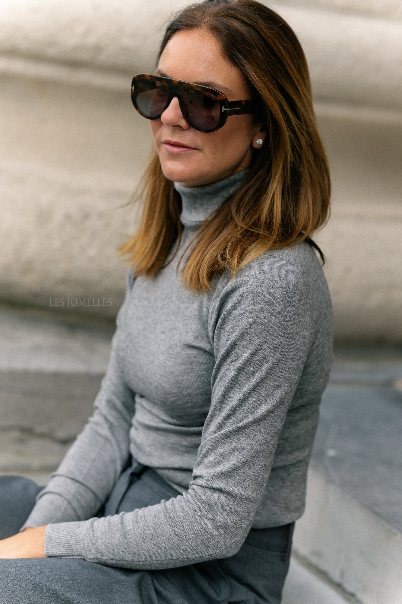 OBJThess LS rollneck knit pullover medium grey melange