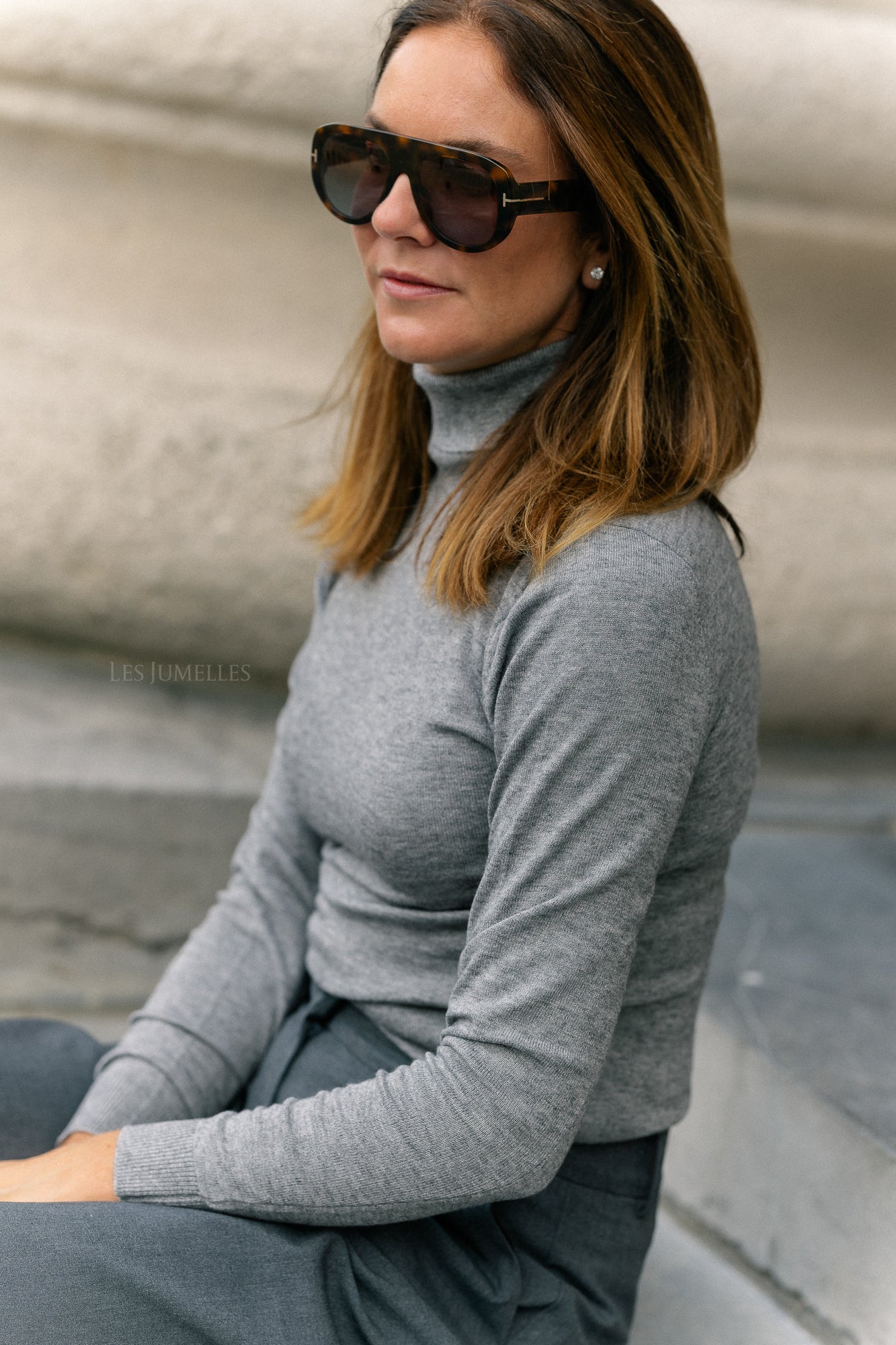 OBJThess LS rollneck knit pullover medium grey melange