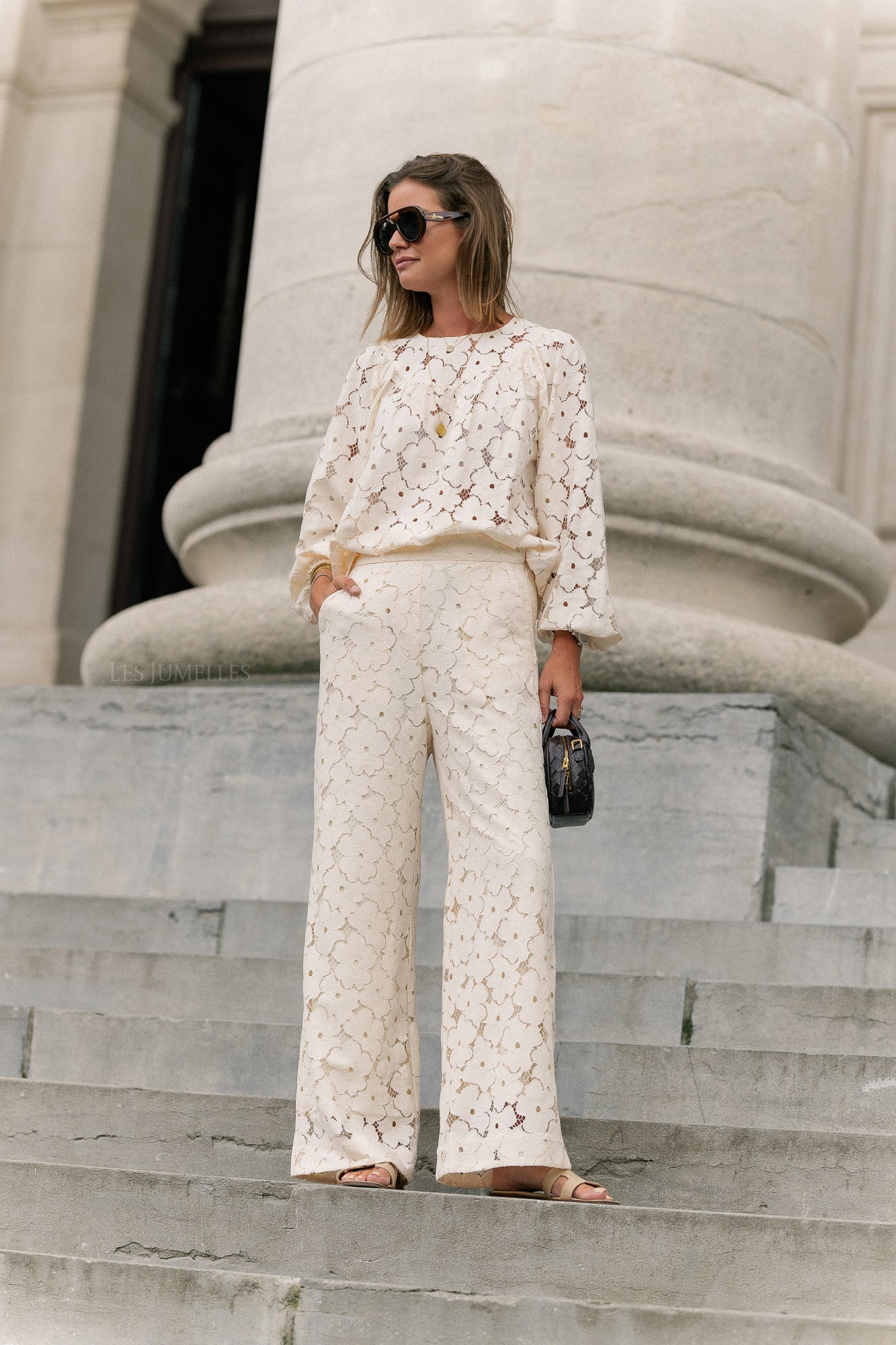 Joyce wide lace pants cream