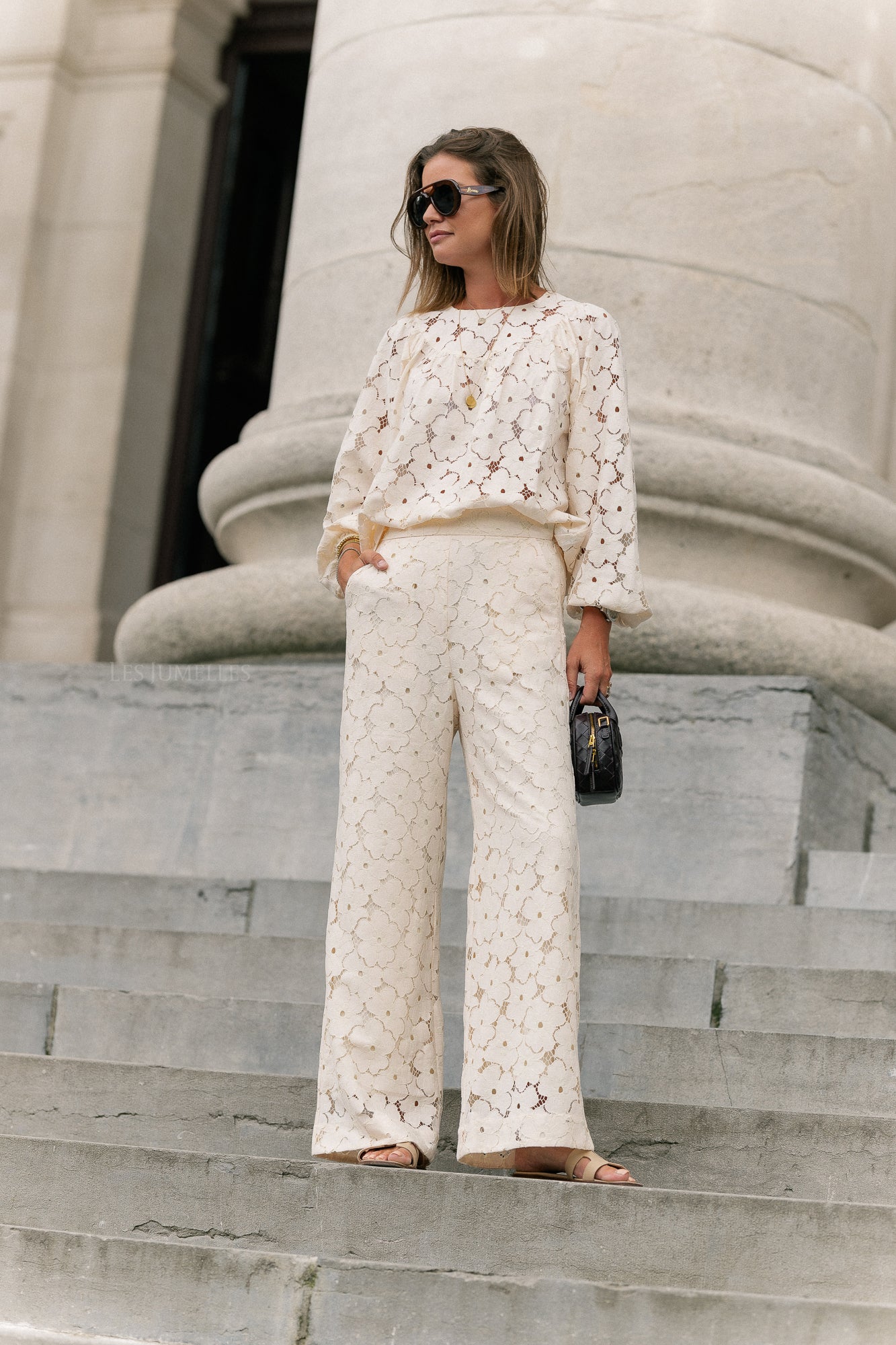 Joyce wide lace pants cream