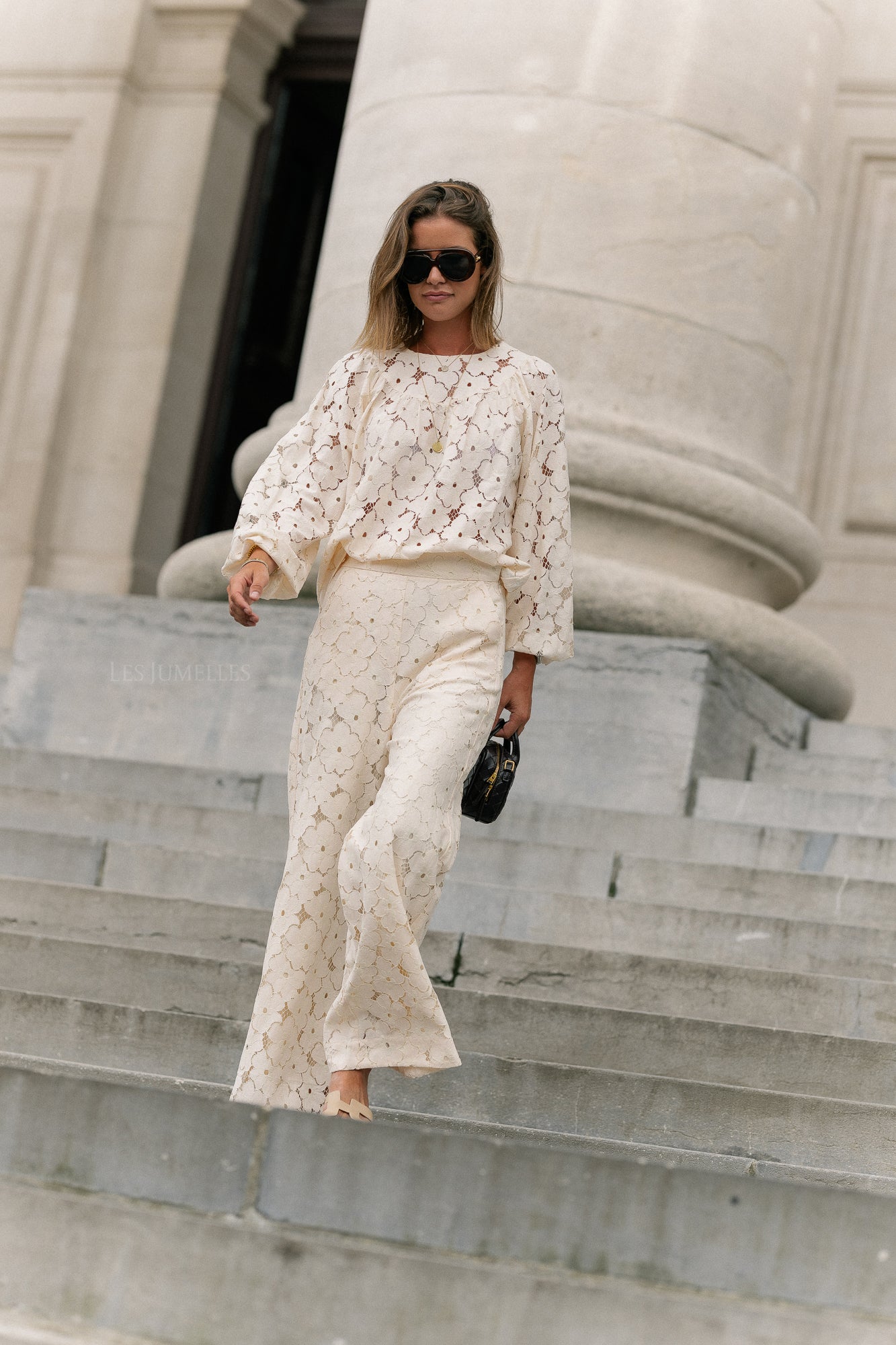 Joyce wide lace pants cream