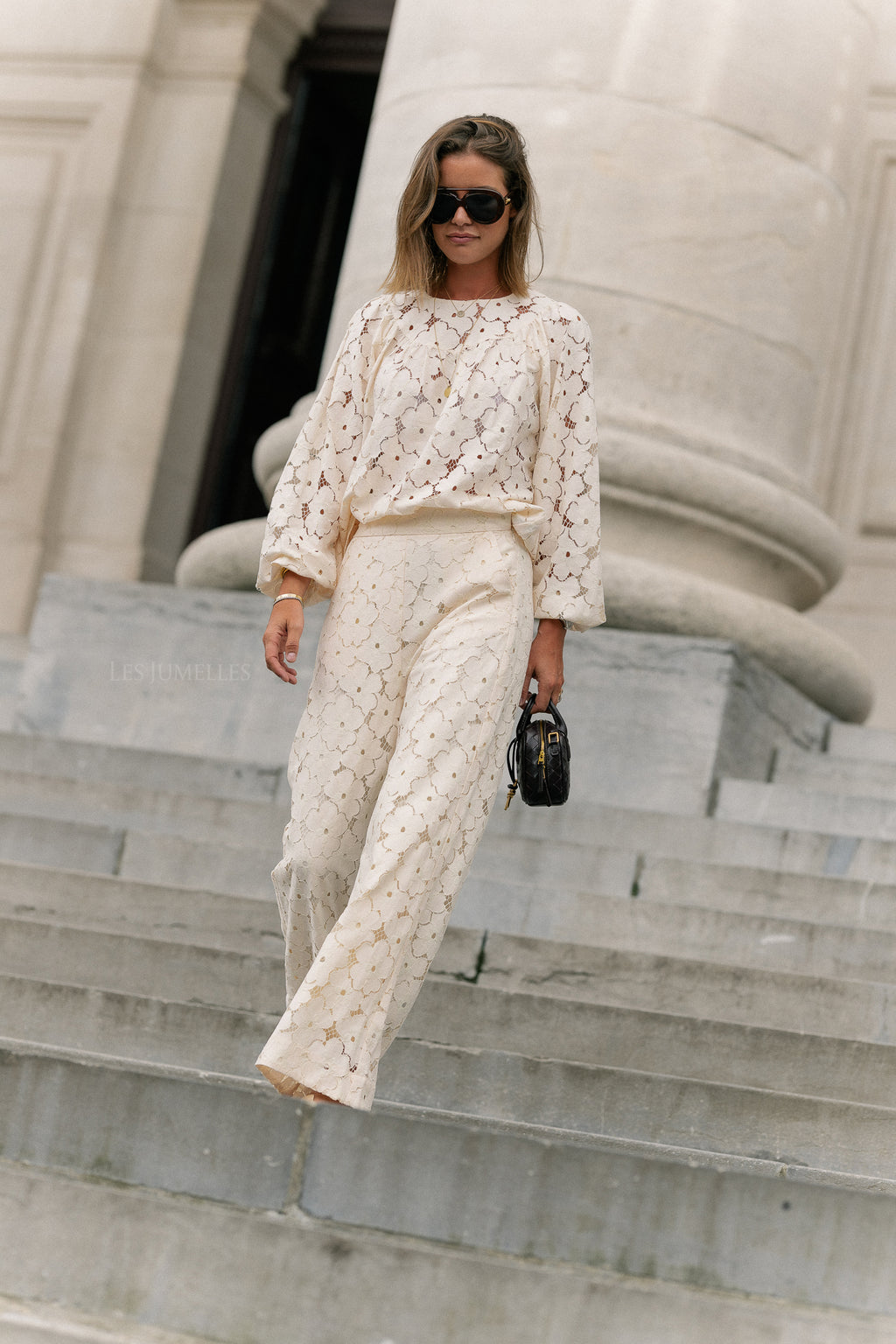Joyce wide lace pants cream