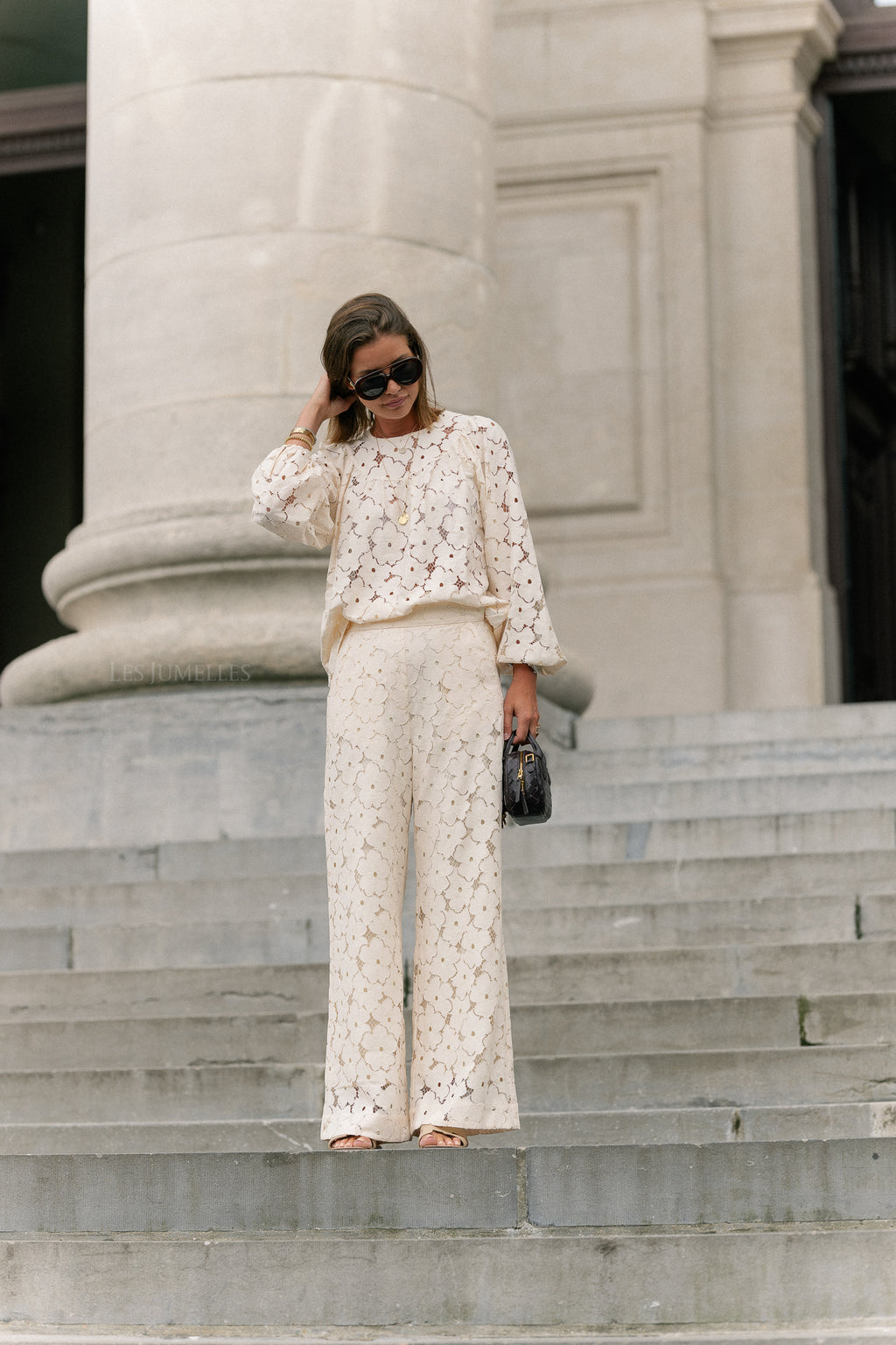 Joyce wide lace pants cream