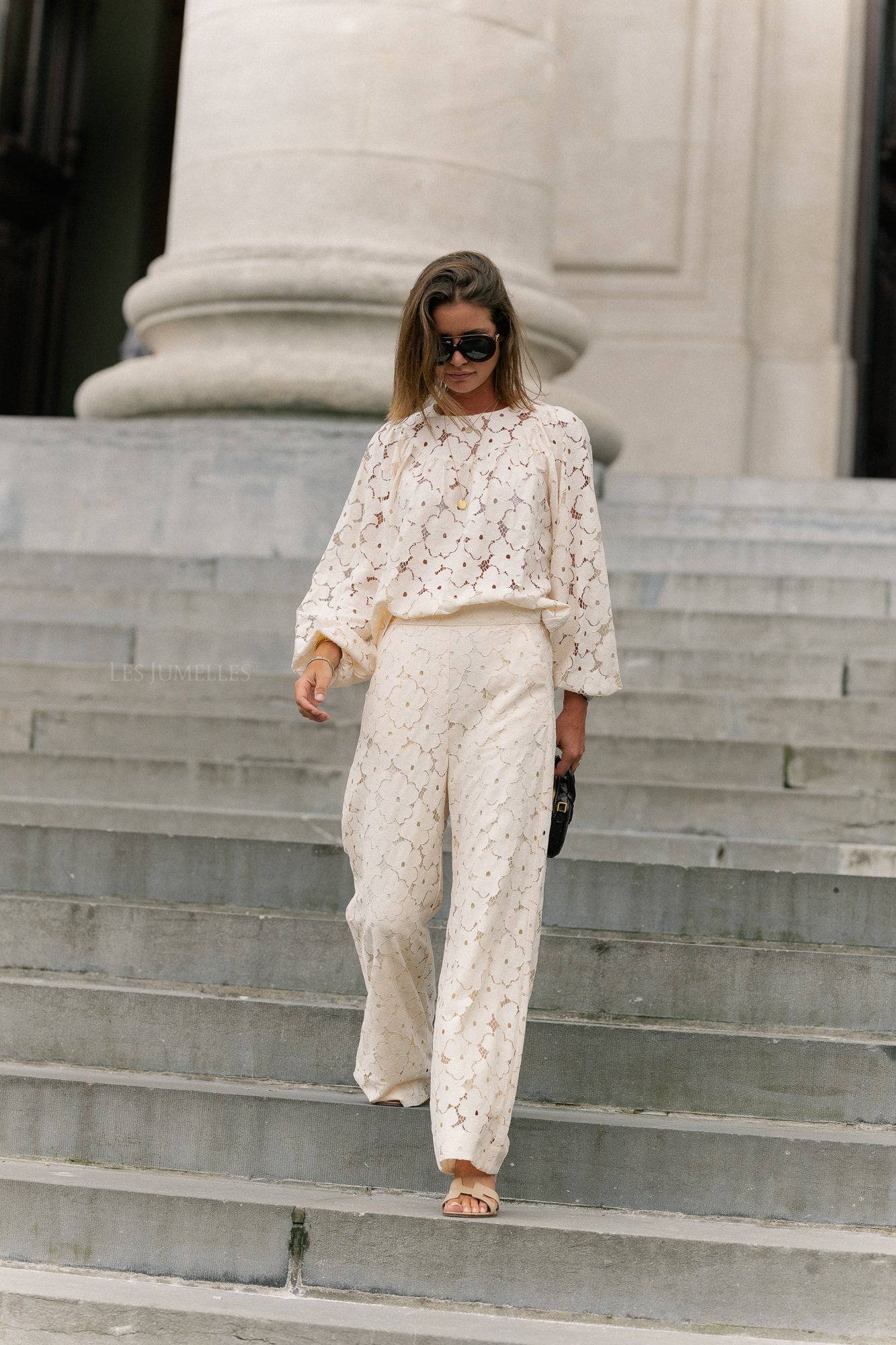 Joyce wide lace pants cream