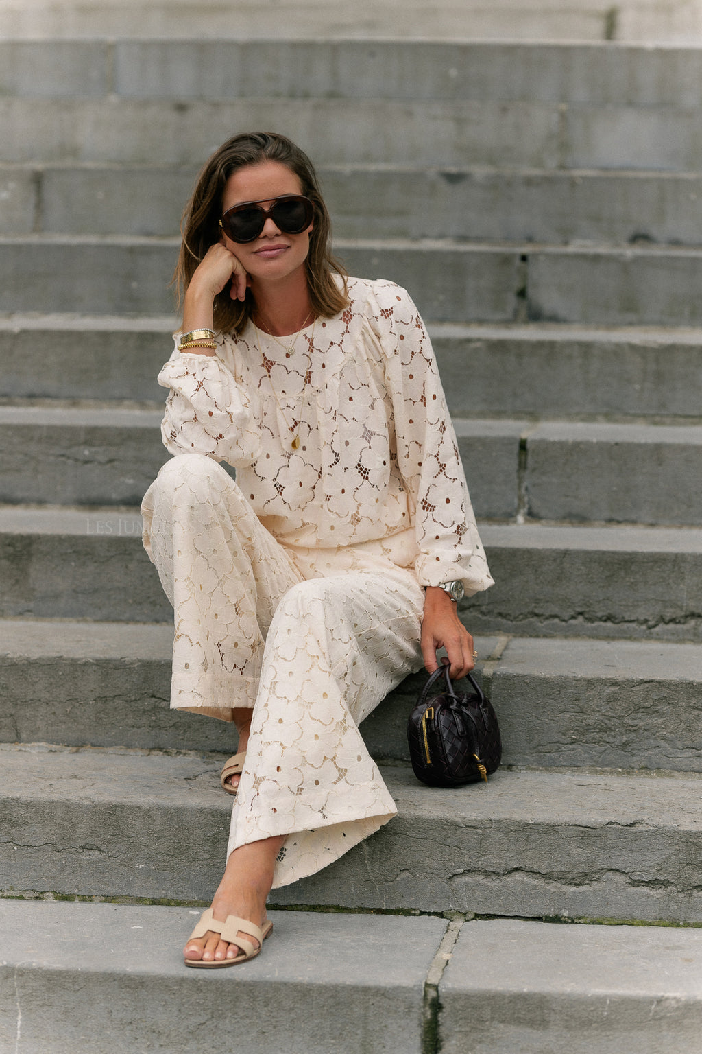 Joyce wide lace pants cream