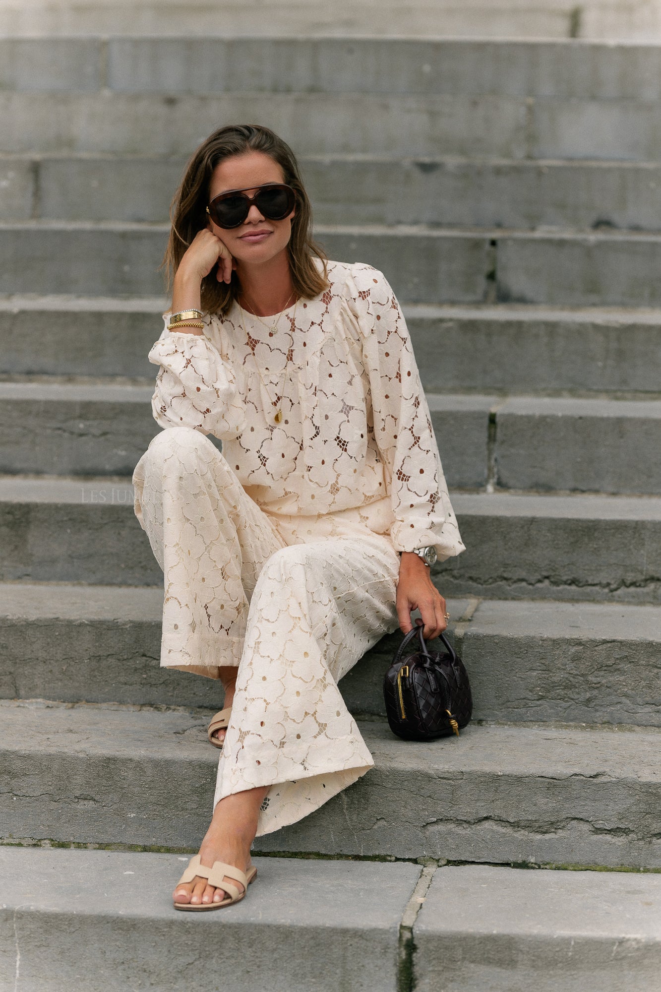 Joyce wide lace pants cream