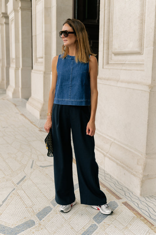Les Jumelles Lucy SL denim top dark blue