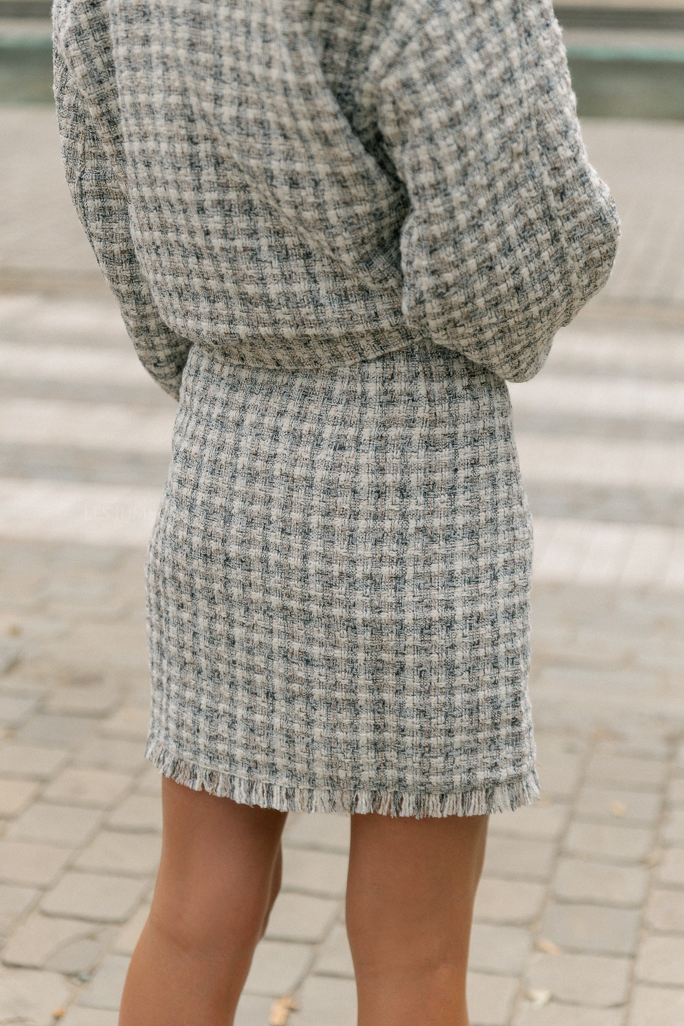 Ellinor skirt off white/ grey tweed