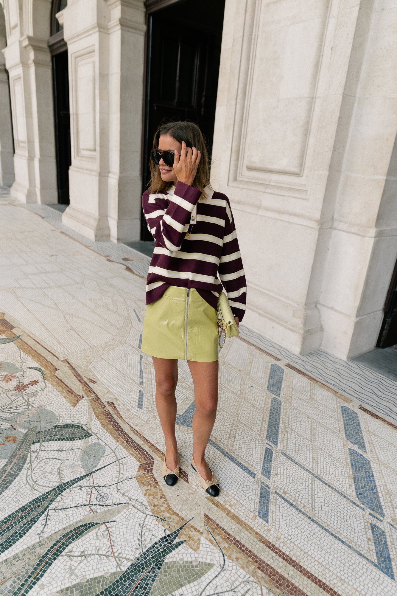 YASIsabell LS polo knit pullover port royale/stripes