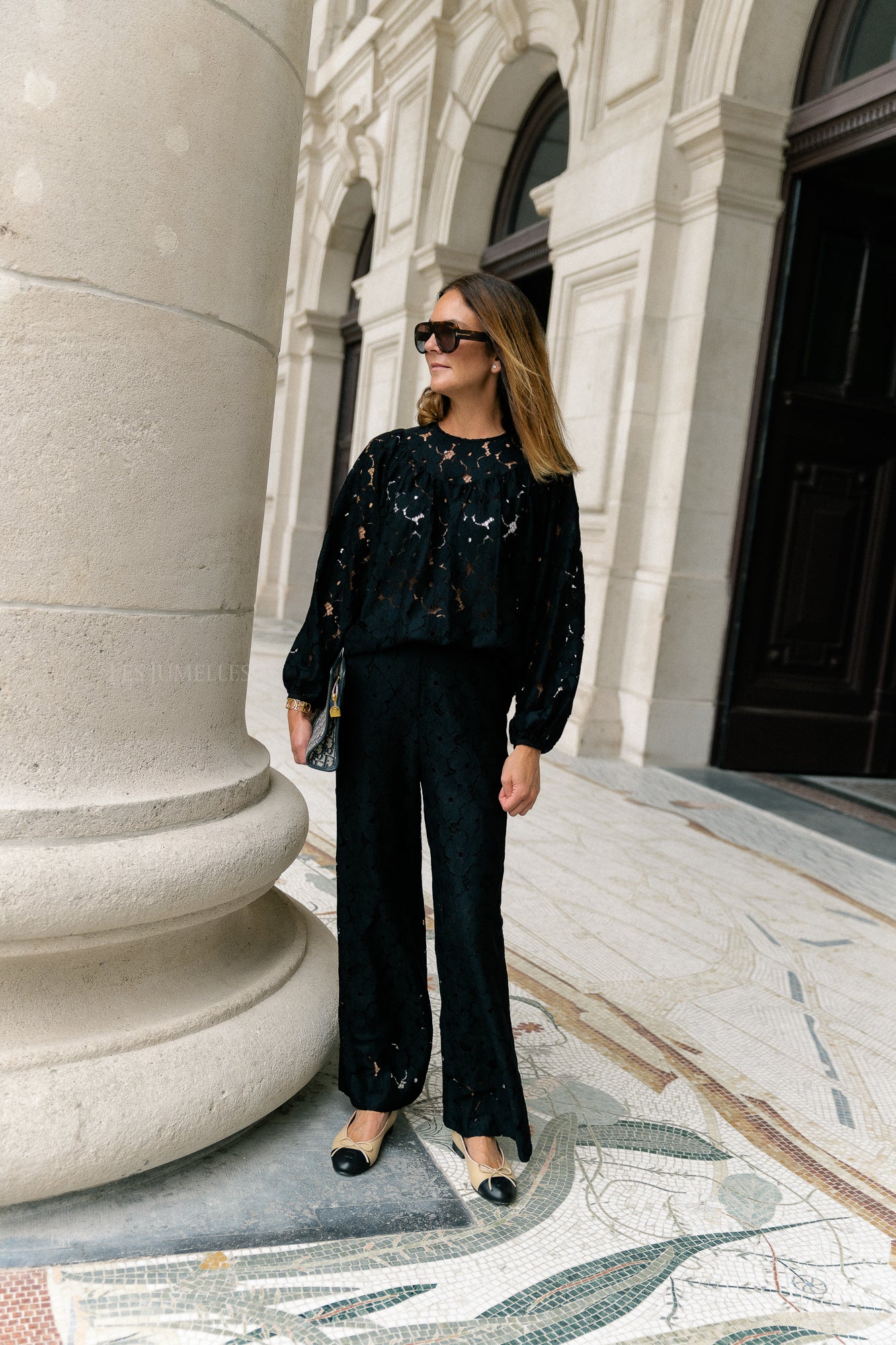 Joyce wide lace pants black