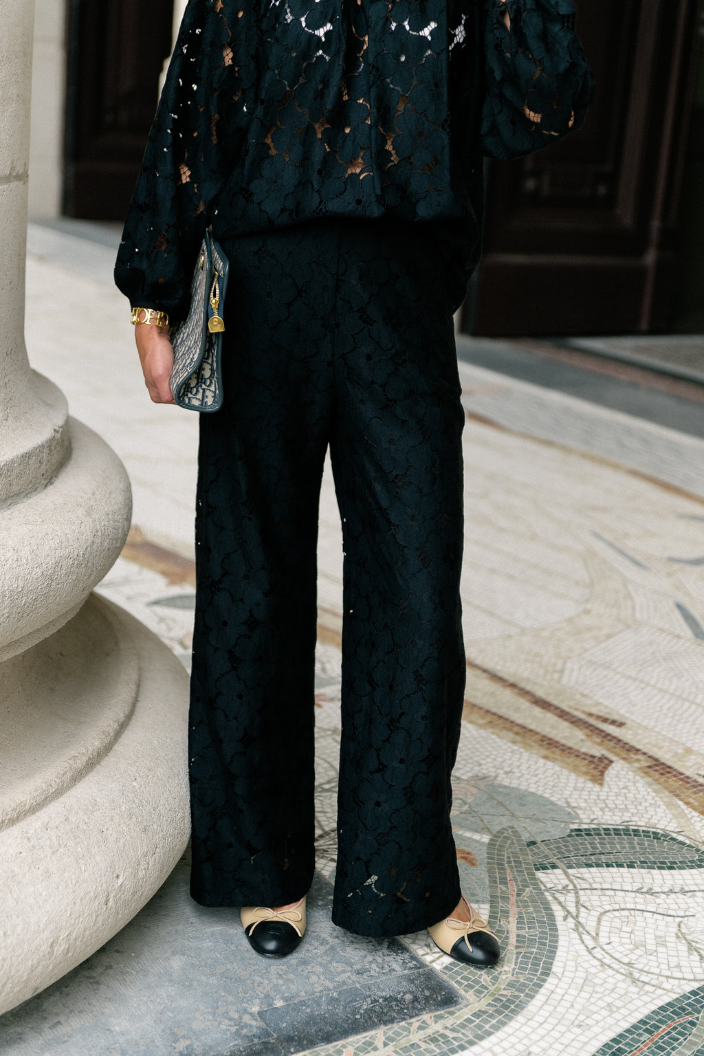 Joyce wide lace pants black