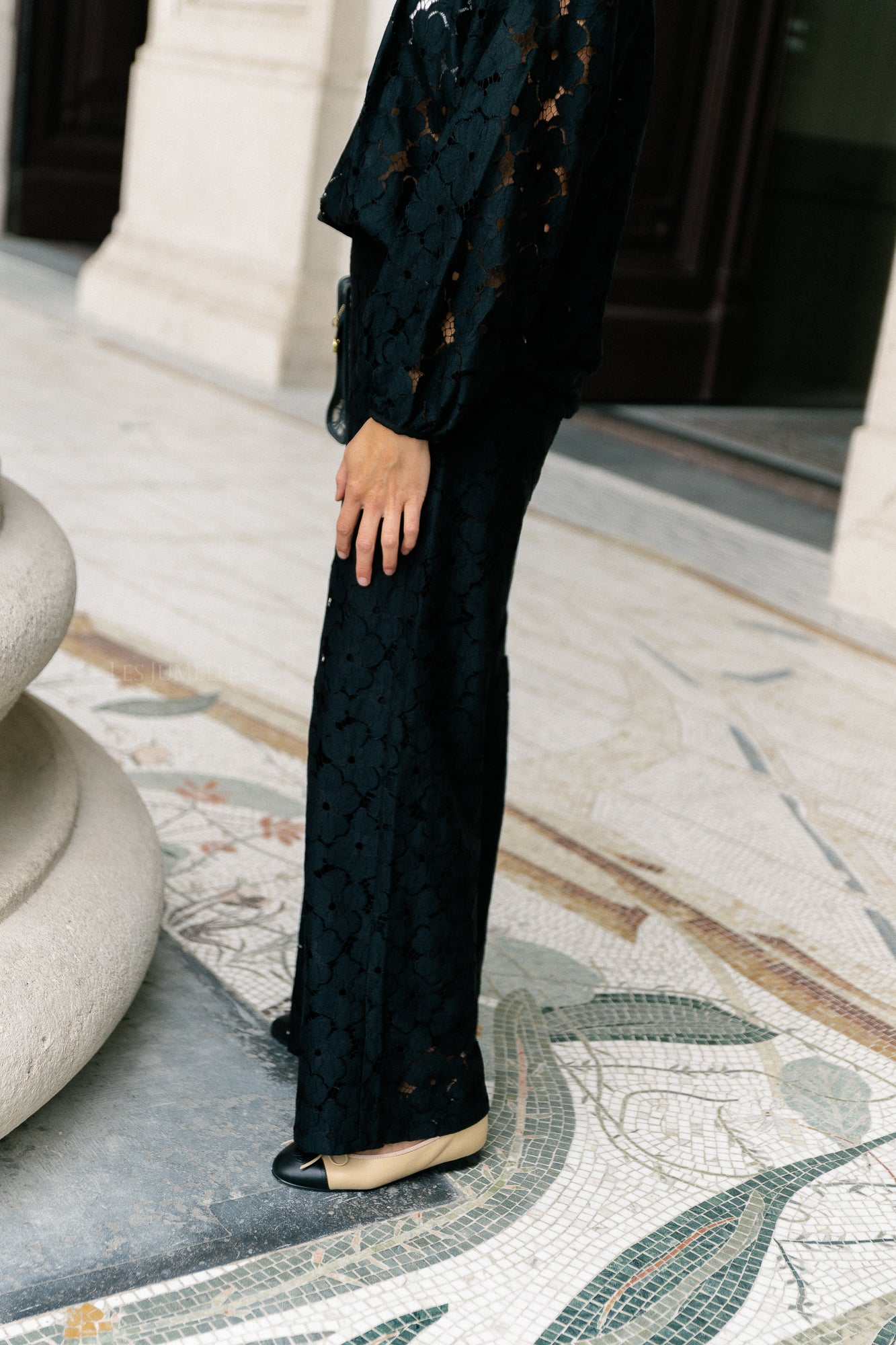 Joyce wide lace pants black