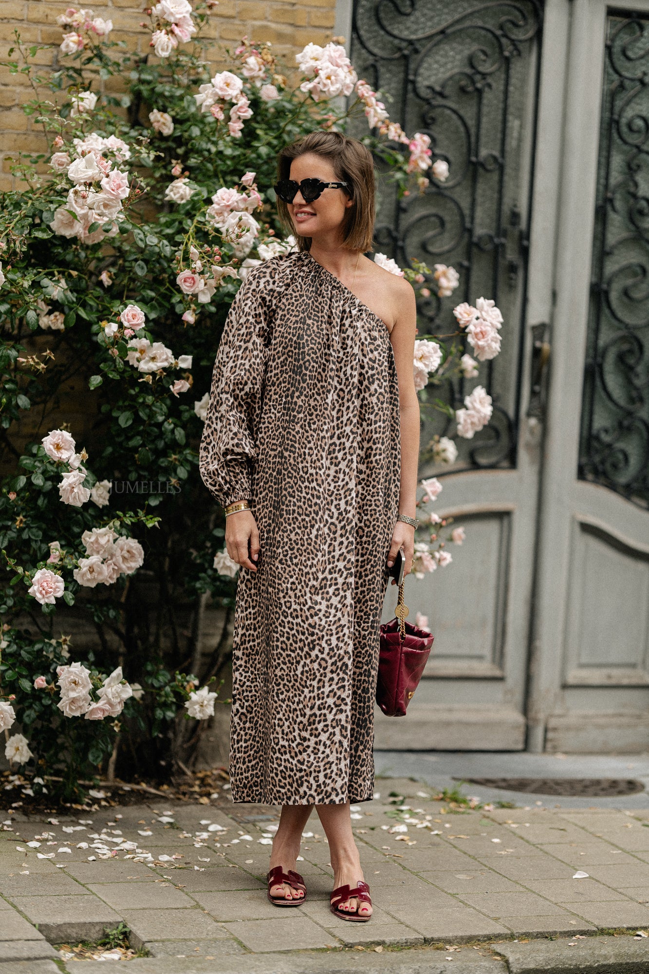 Margaret one shoulder long dress leopard