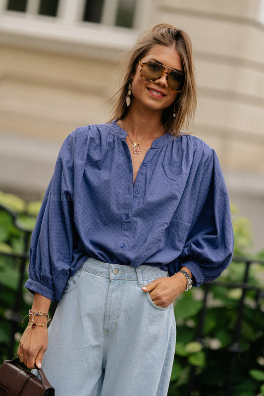 Les Jumelles Blouse coton Cadie bleu jean