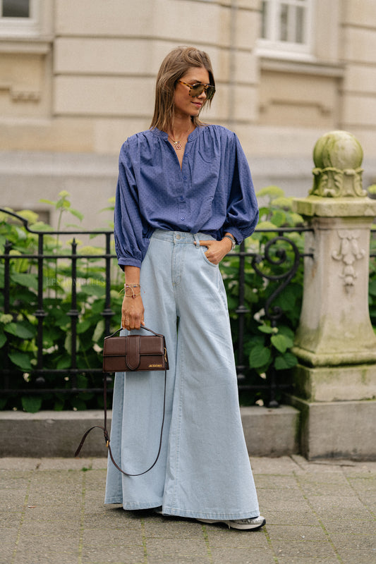 Les Jumelles Blouse coton Cadie bleu jean