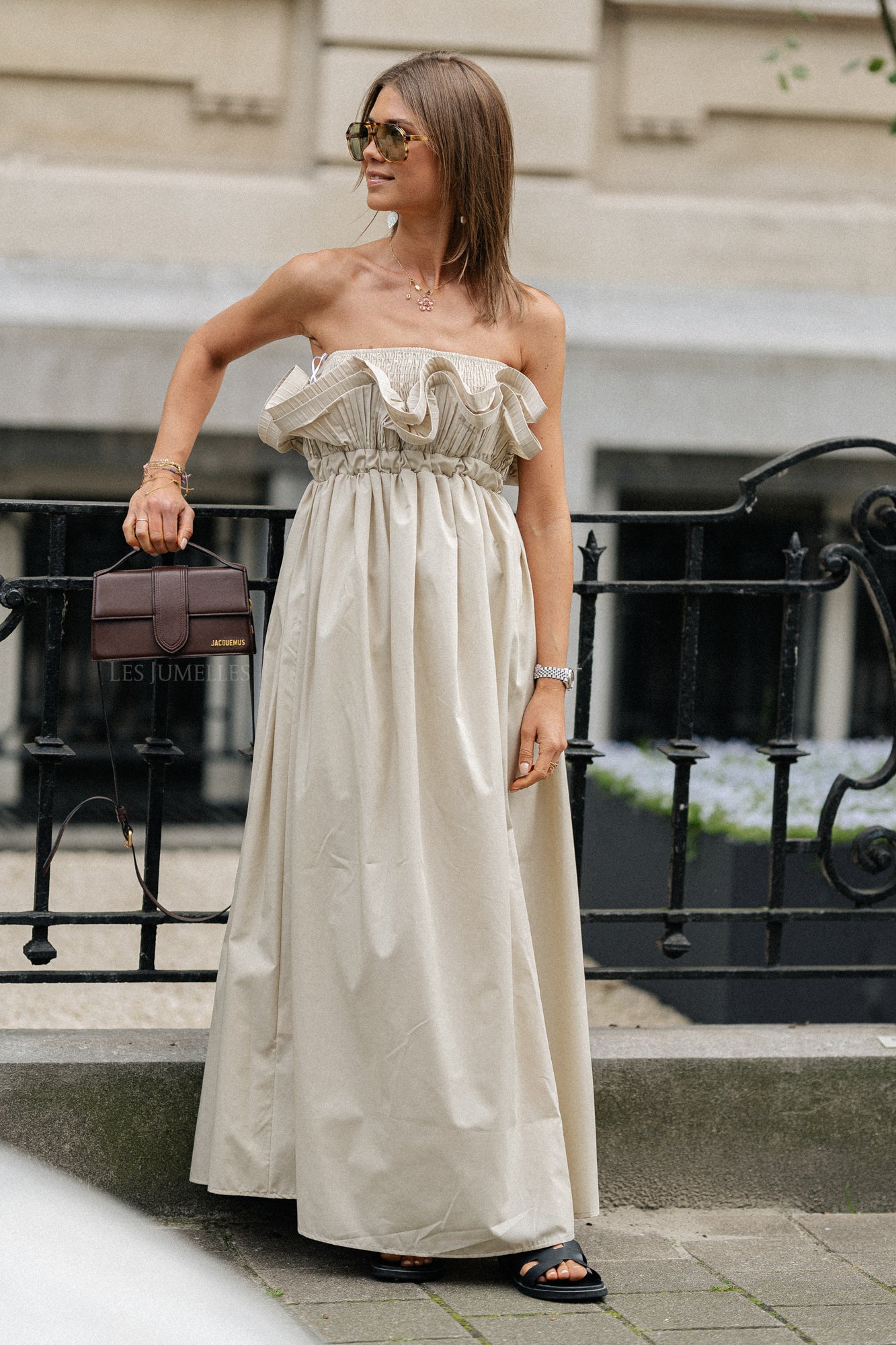 Robe bandeau à volants Frankie beige