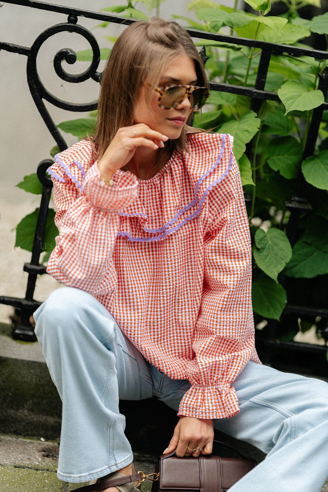 Blouse à carreaux Jolene orange