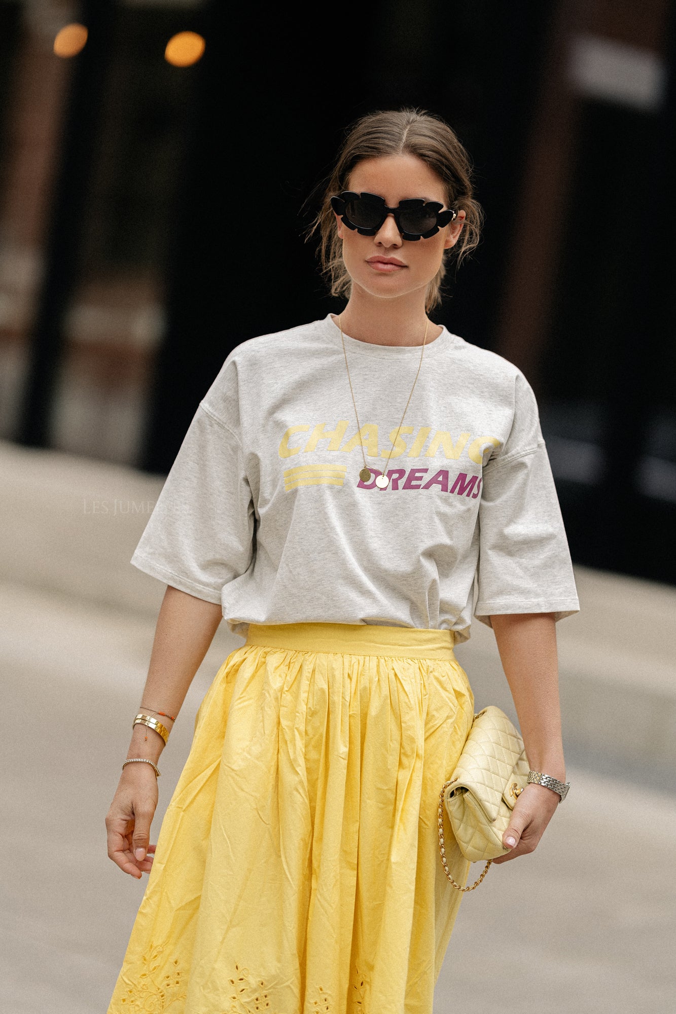 Embroidery anglaise midi skirt sweet yellow