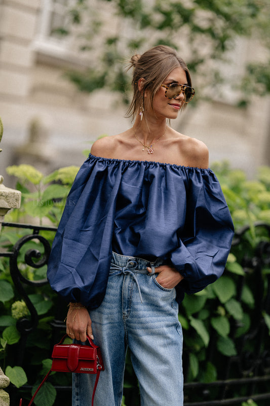 Les Jumelles Ella off shoulder blouse navy