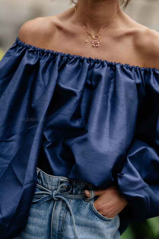 Les Jumelles Ella off shoulder blouse navy