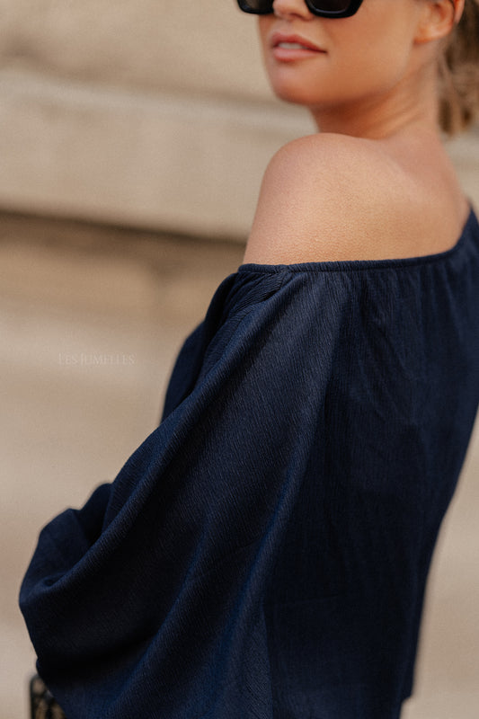 Les Jumelles Aubrey Off-Shoulder Bluse Navy