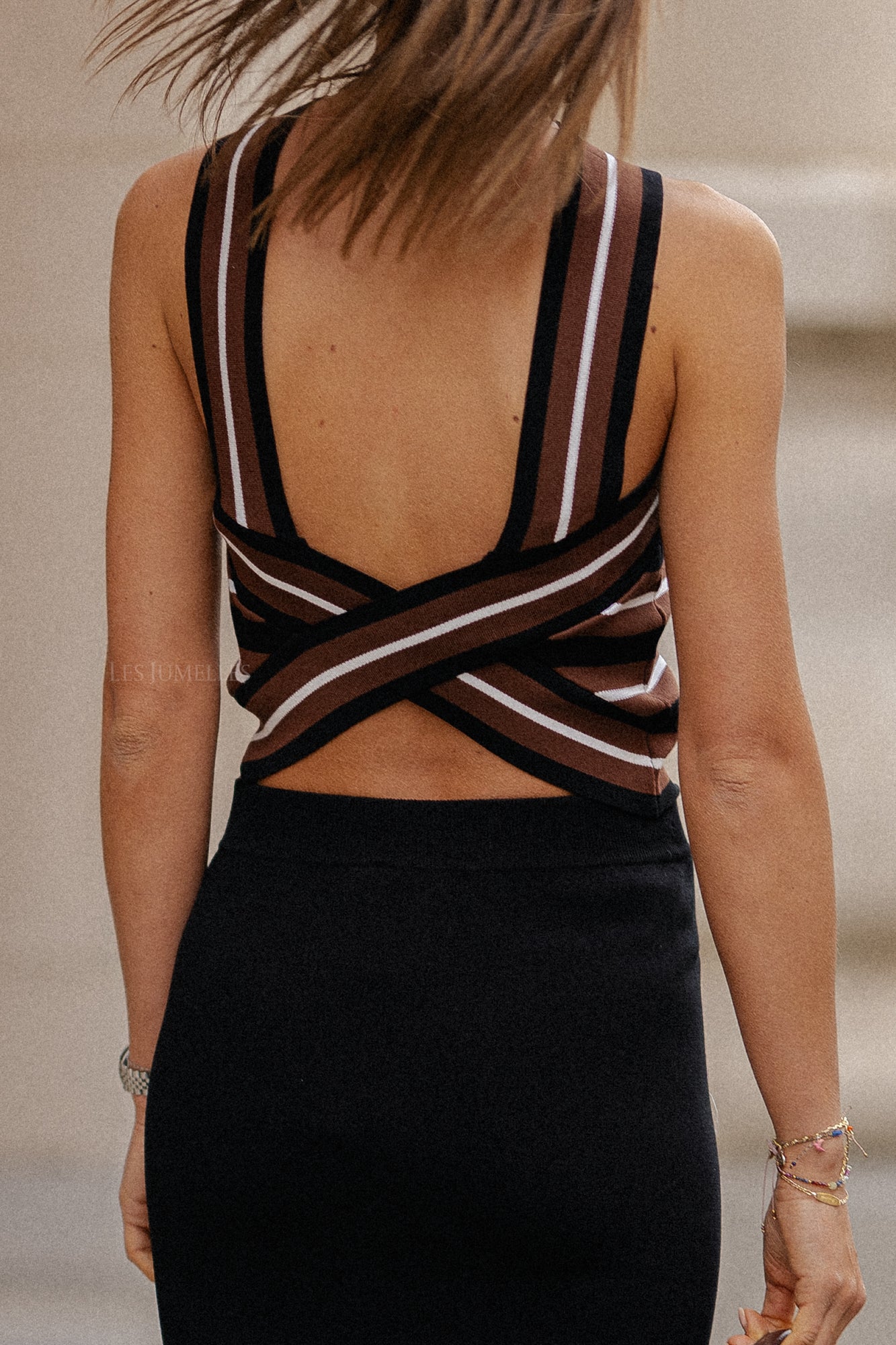 ShilaGZ top marron/noir rayé
