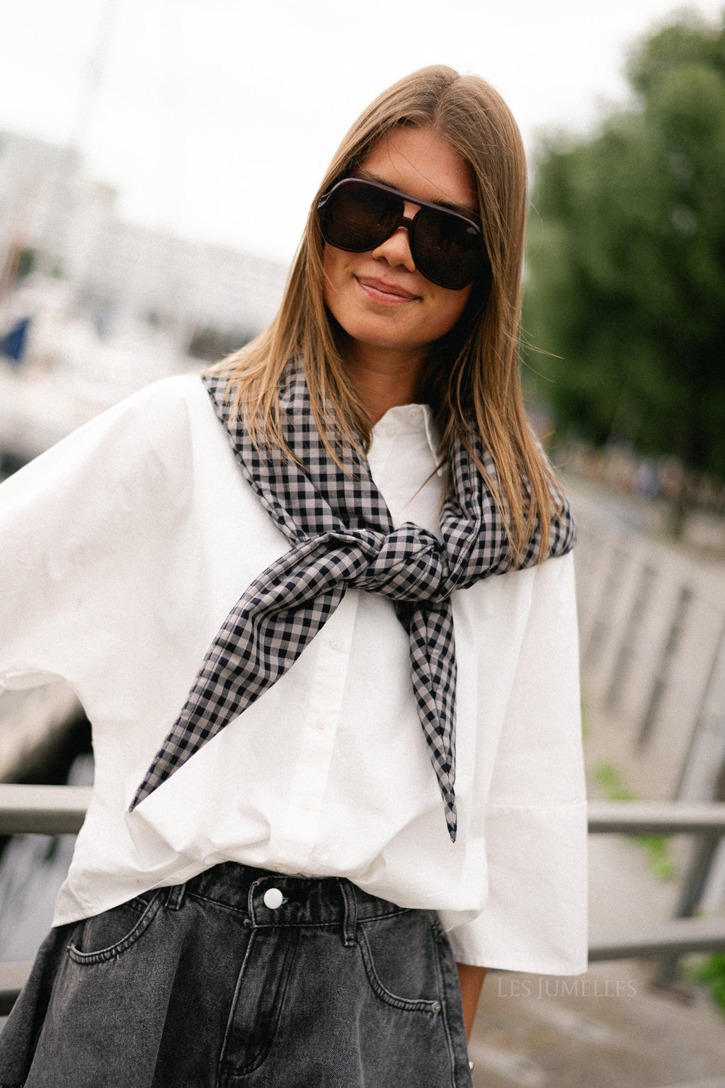 OBJOlivia padded checked scarf opal grey/black