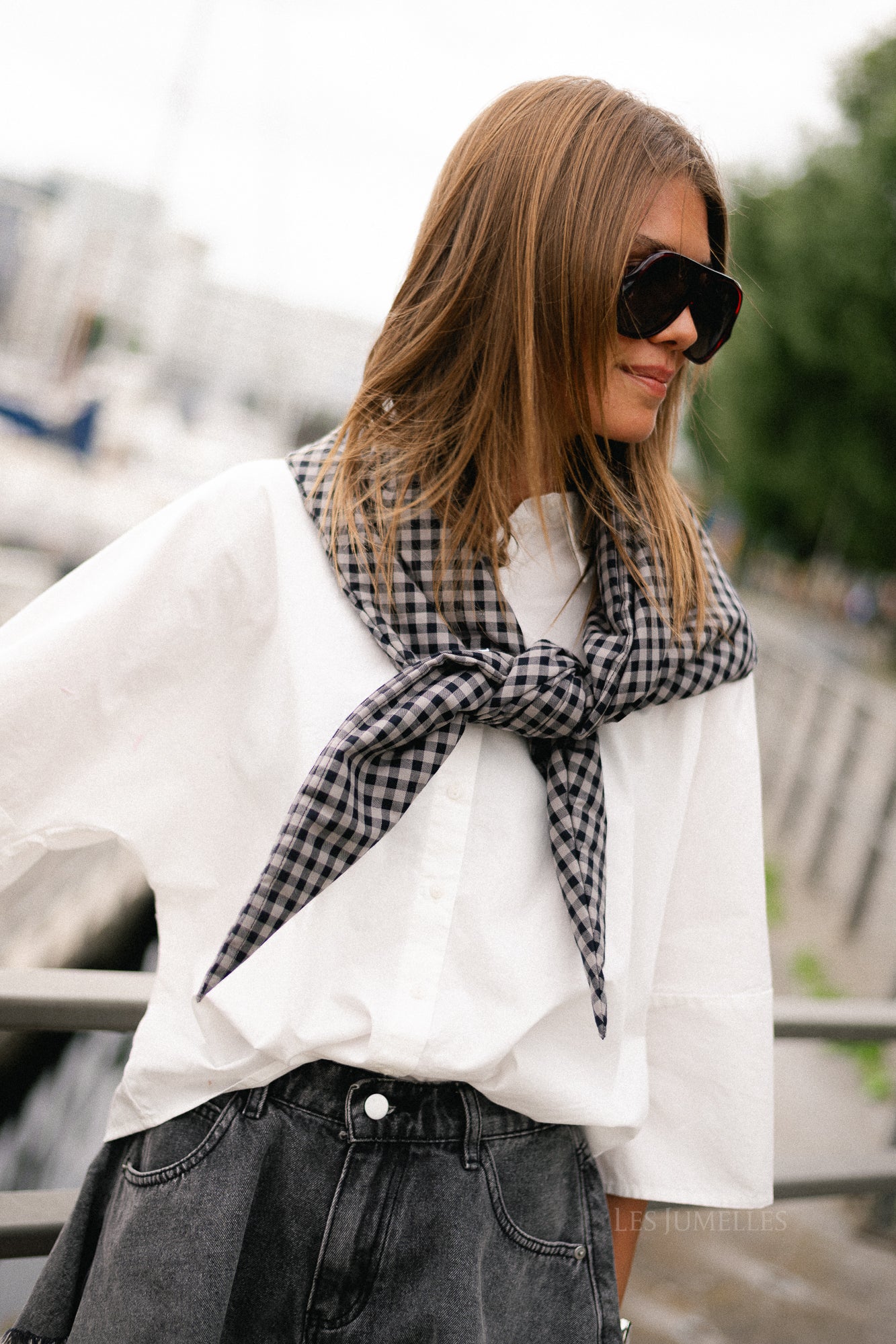 OBJOlivia padded checked scarf opal grey/black