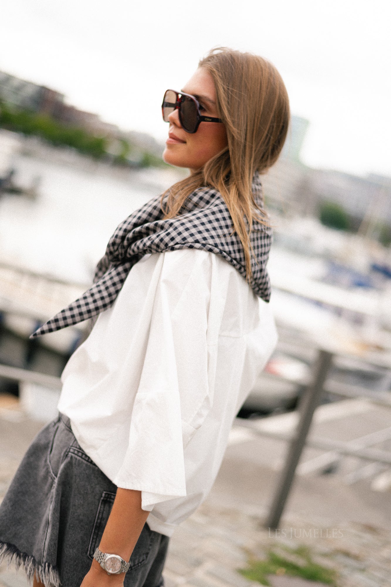 OBJOlivia padded checked scarf opal grey/black