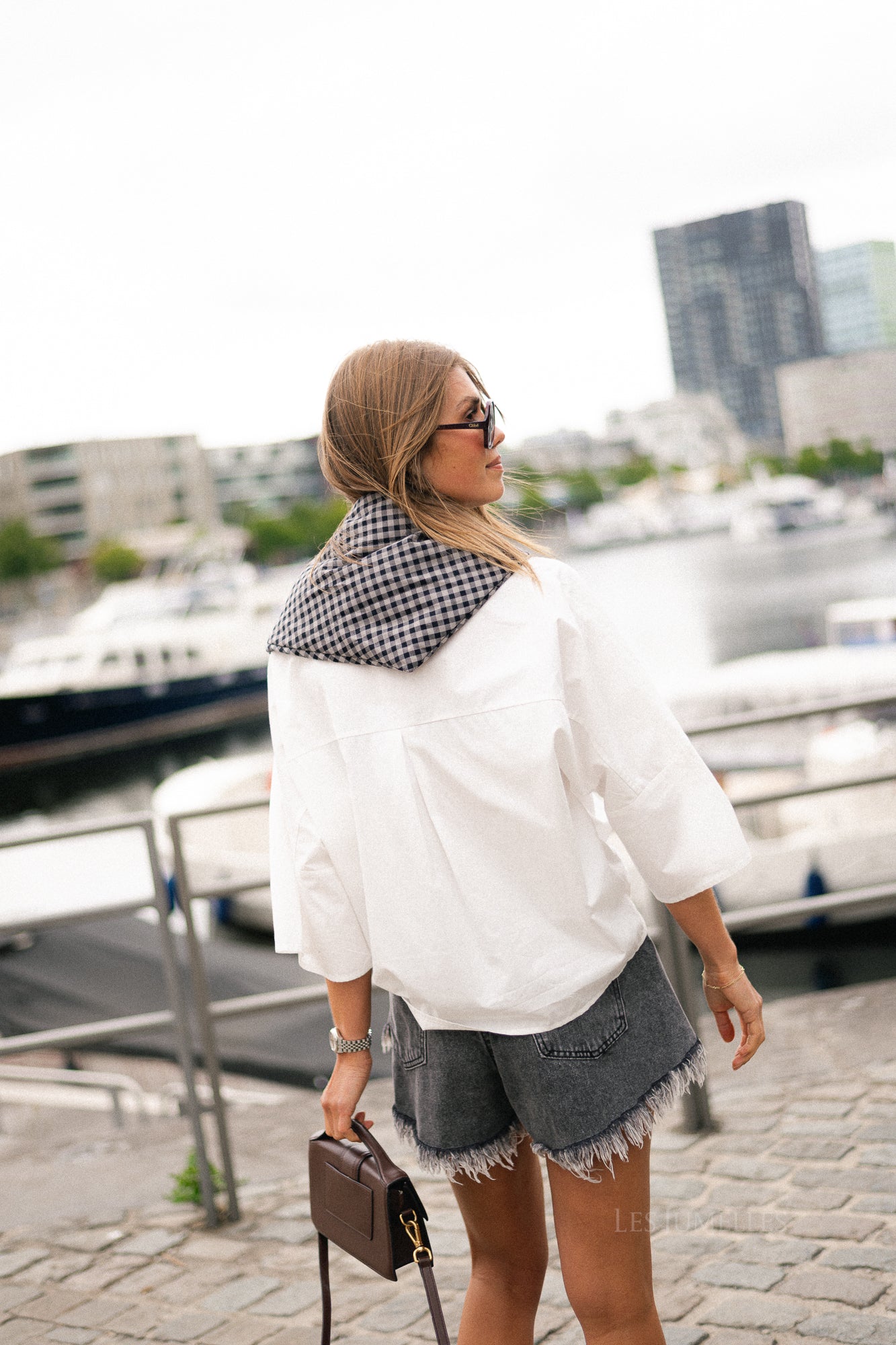 OBJOlivia padded checked scarf opal grey/black