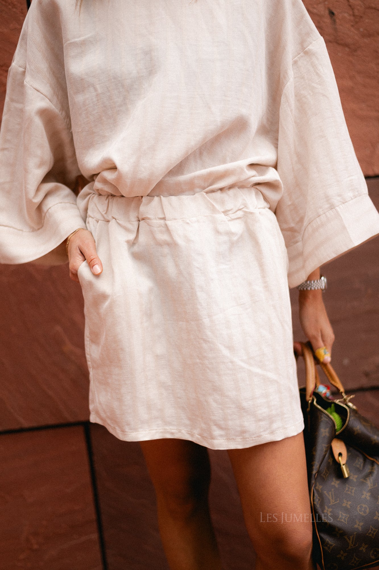 Loena striped skirt soft nude