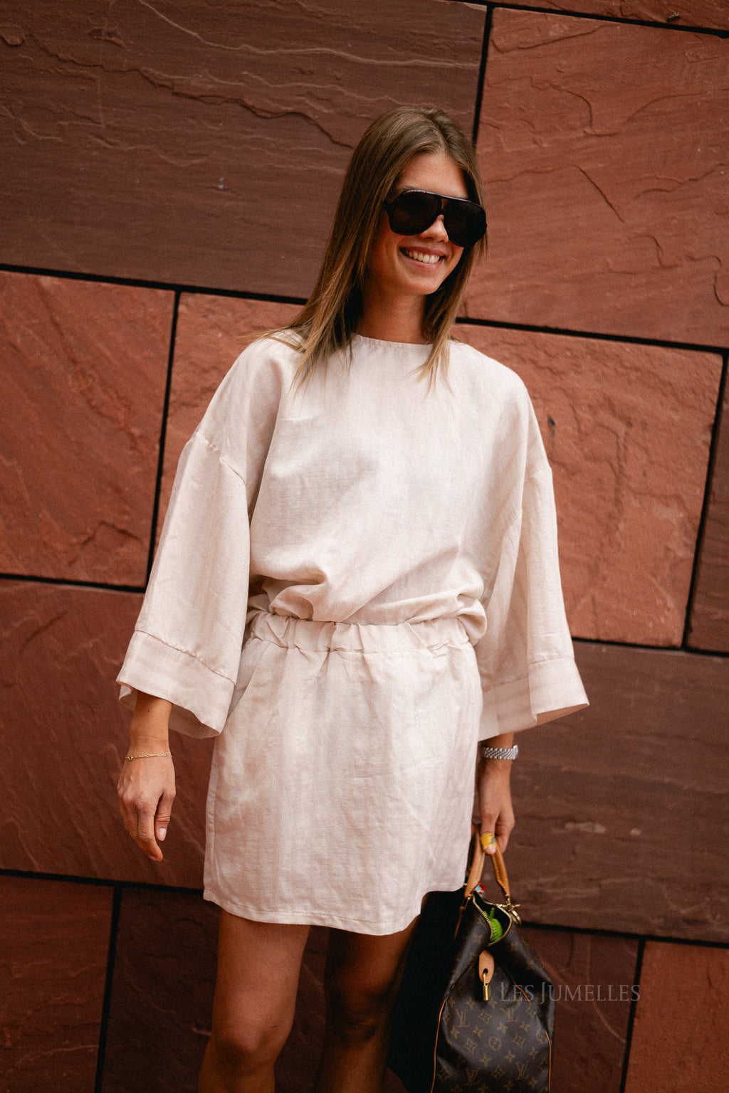 Loena striped blouse soft nude