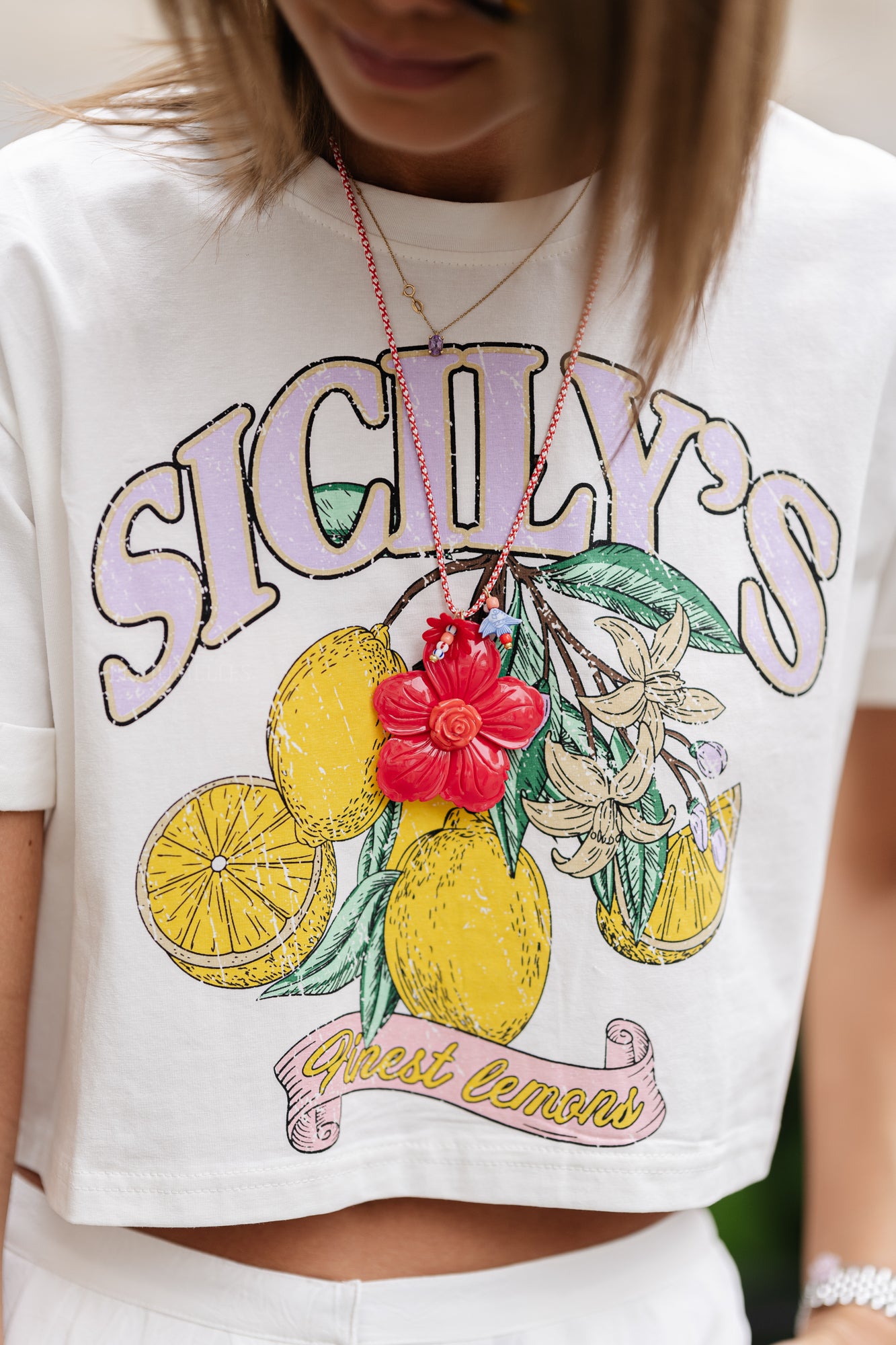 Sicily cropped t-shirt wit