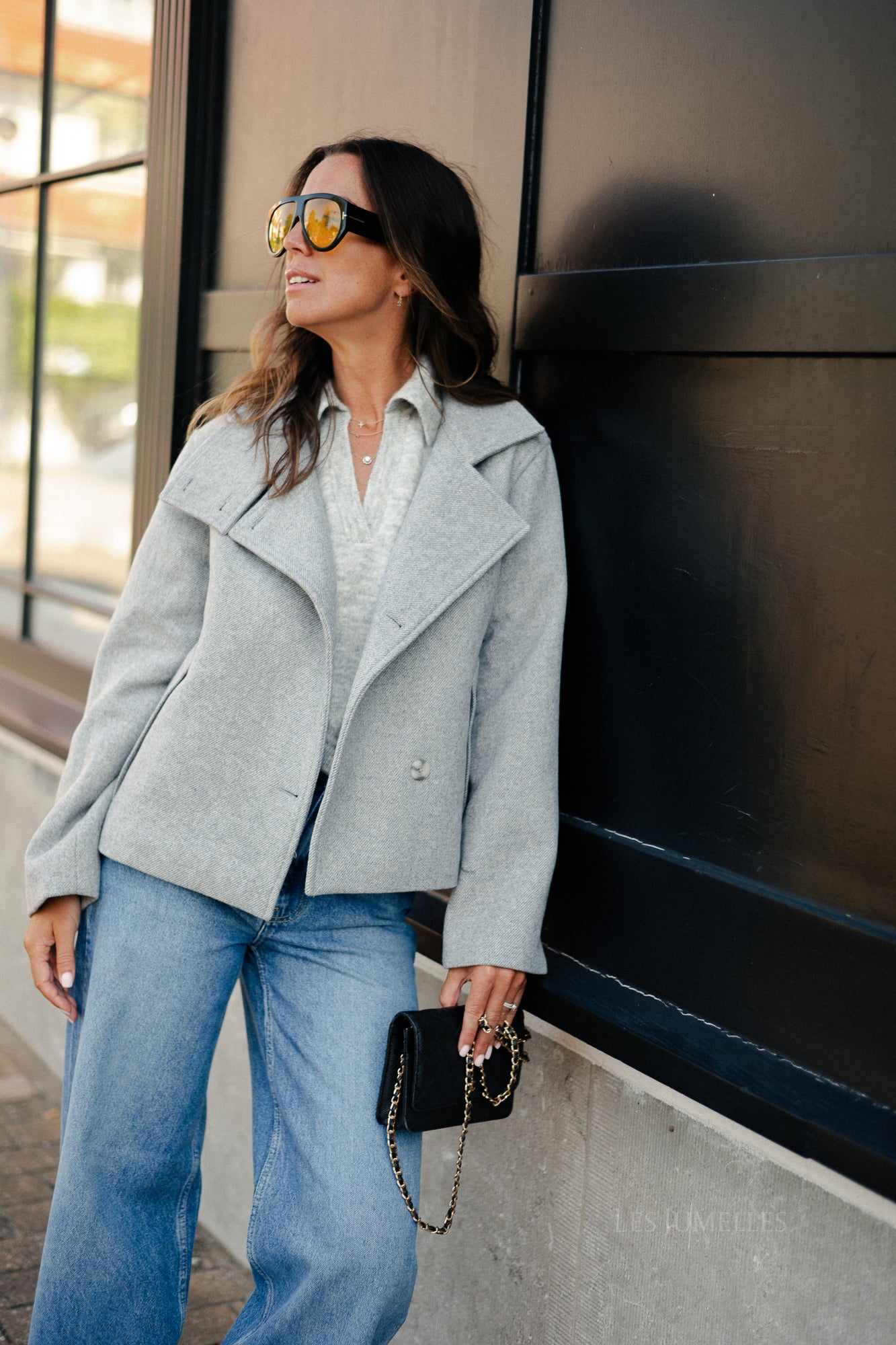 OBJRiki short jacket medium grey melange – Les Jumelles