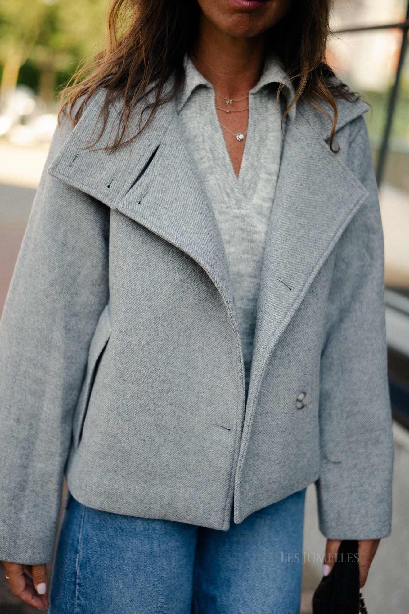 OBJRiki short jacket medium grey melange – Les Jumelles