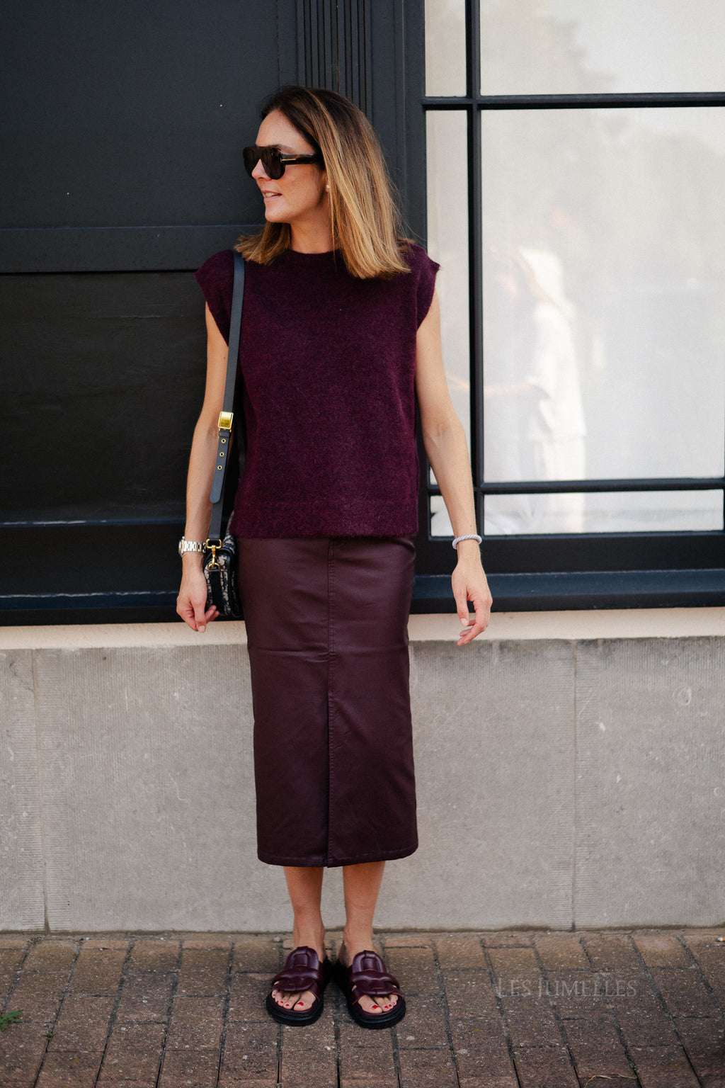 OBJNaya coated MW skirt mauve wine