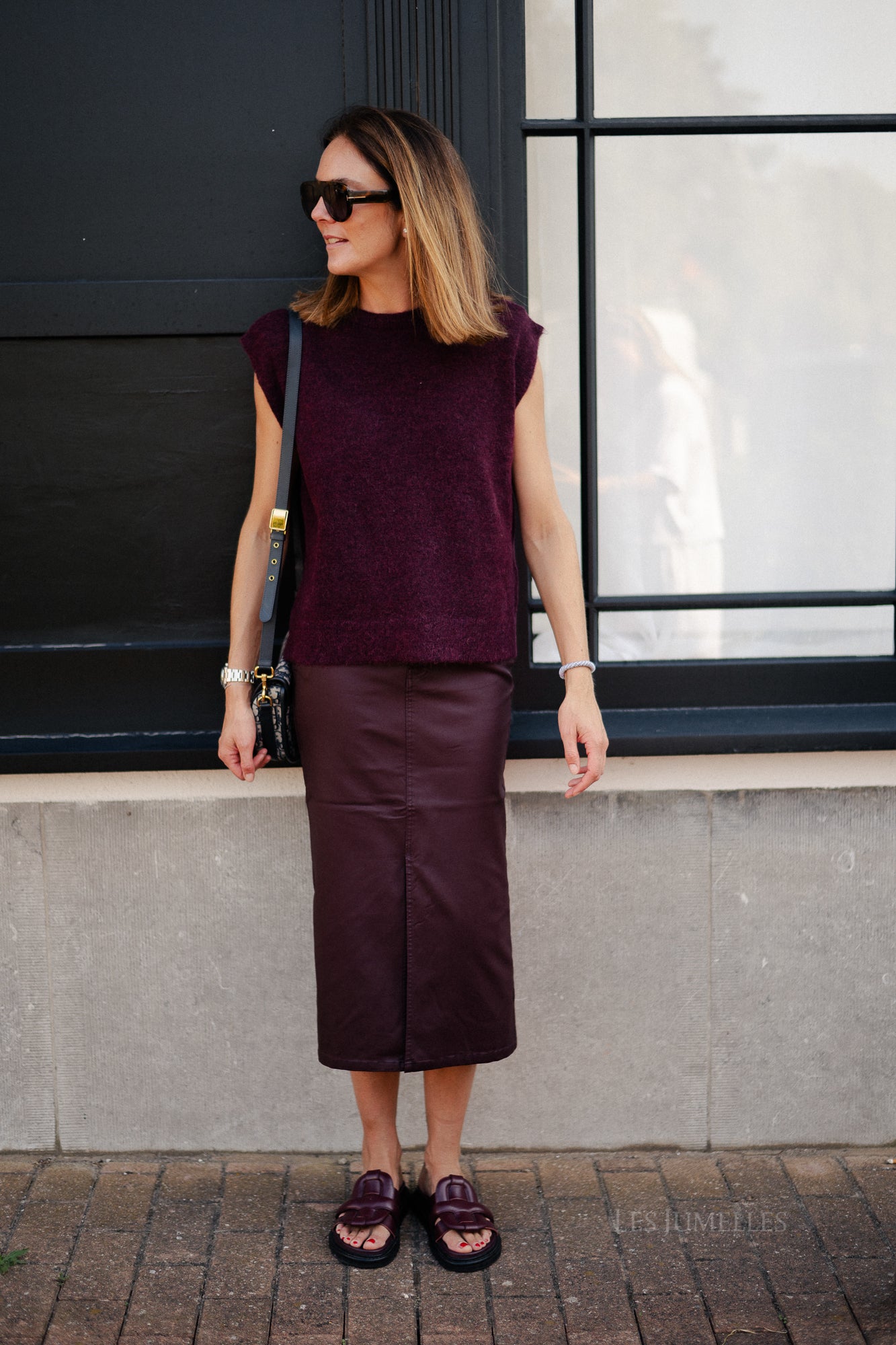 OBJNaya coated MW skirt mauve wine