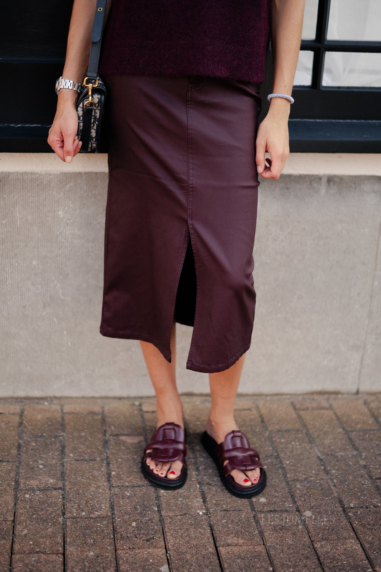 OBJNaya coated MW skirt mauve wine