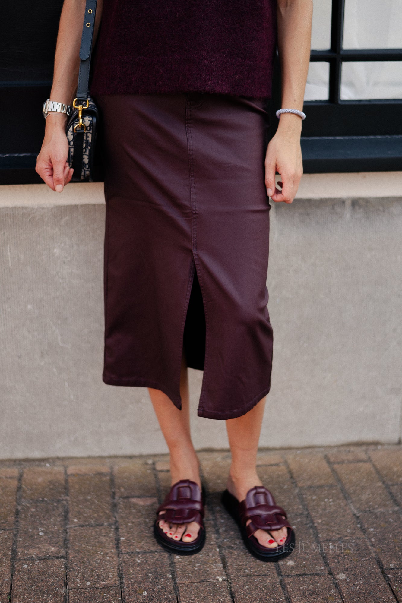 OBJNaya coated MW skirt mauve wine
