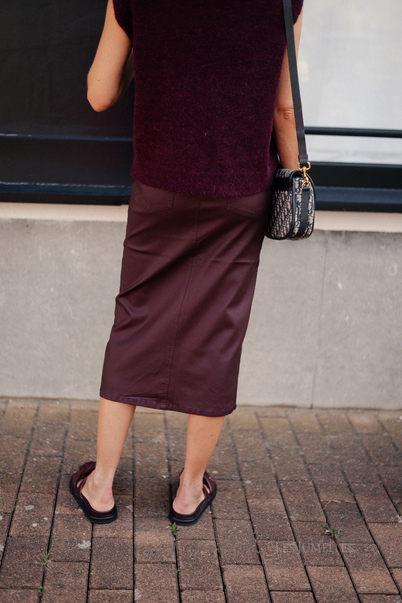 OBJNaya coated MW skirt mauve wine
