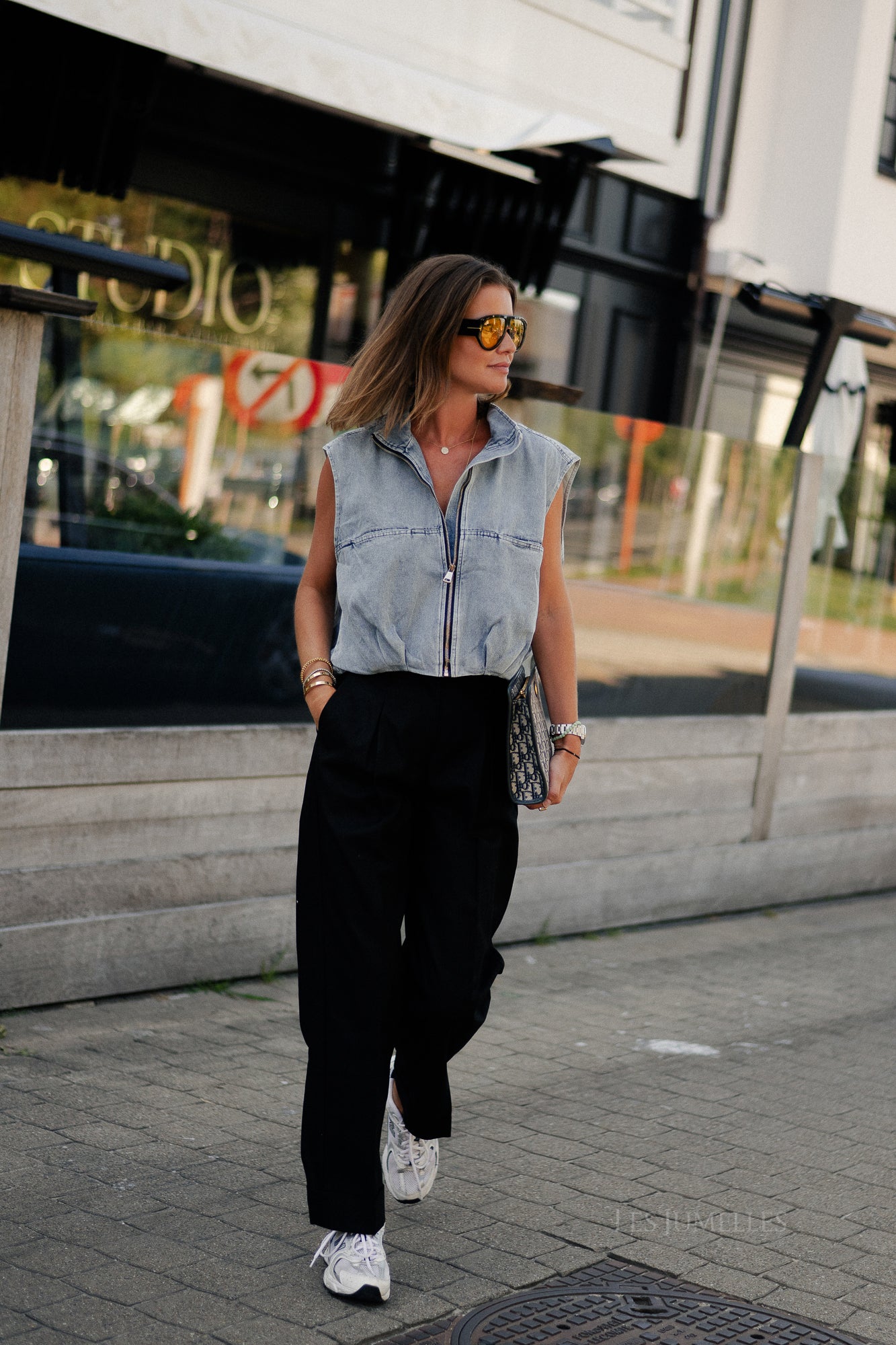 Joelle utility vest washed denim