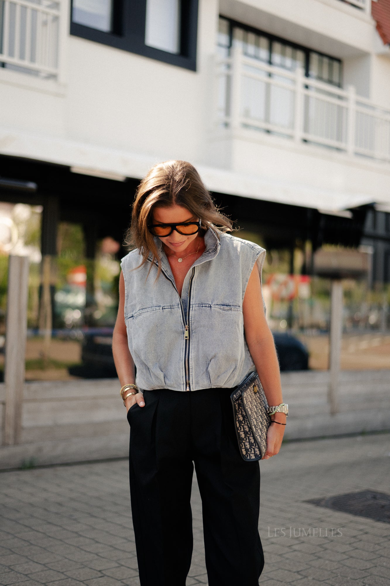 Joelle utility vest washed denim